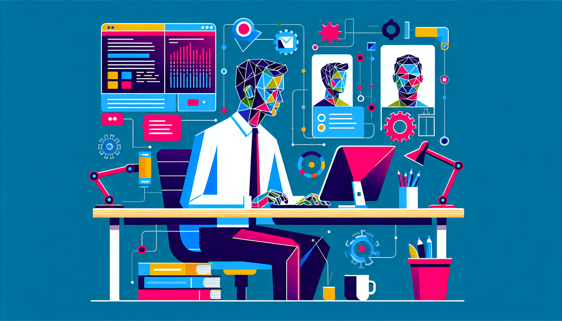 UK professional working on AI-related tasks at a desk