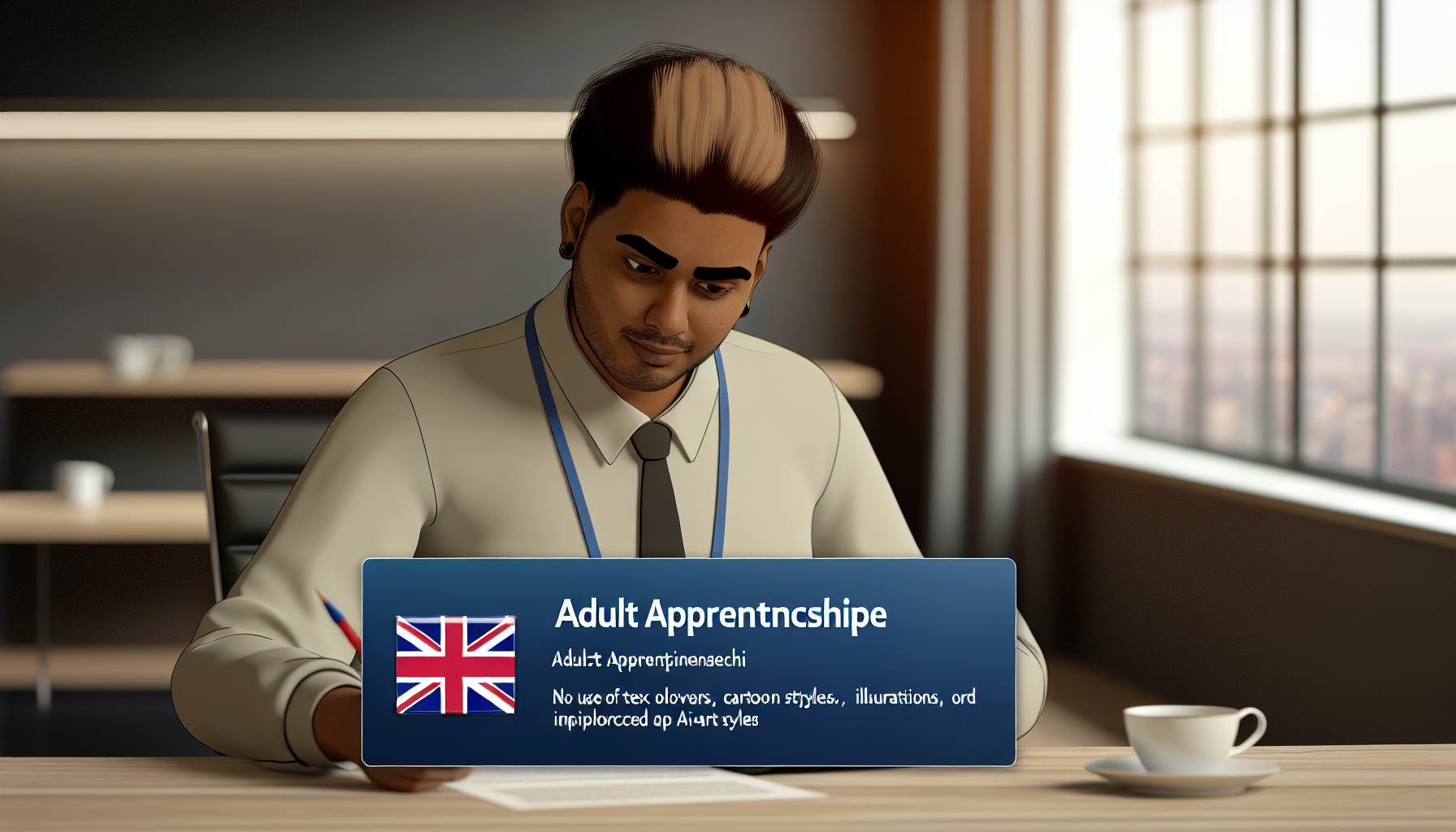 UK professional focused on work at a desk in a modern office