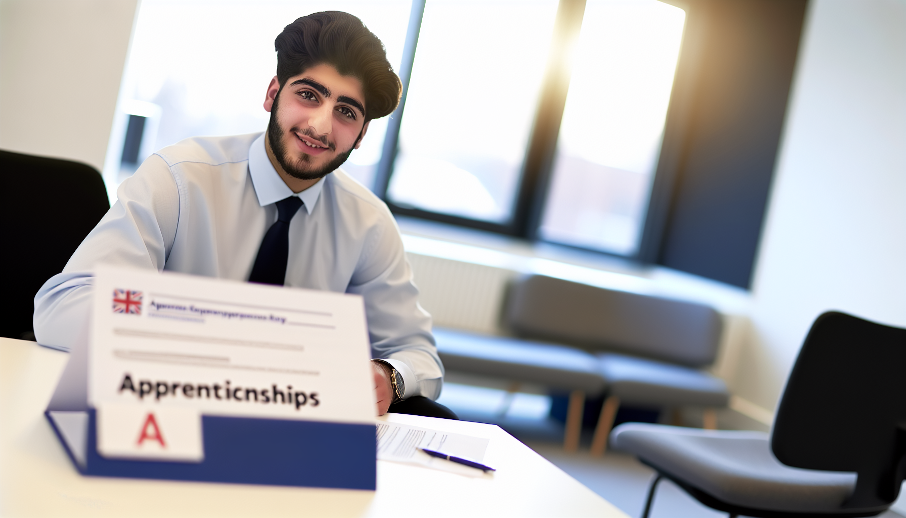 UK professional focused on a task at a desk in an office