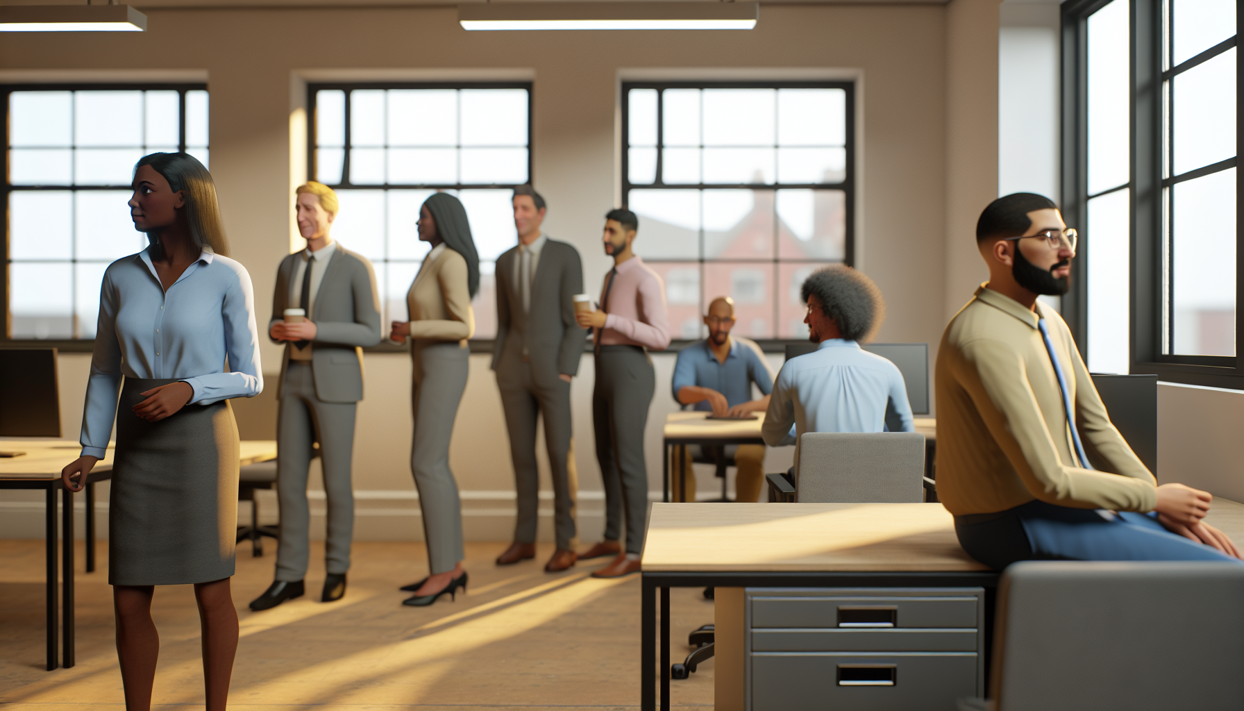 British professionals collaborating in a modern office setting.