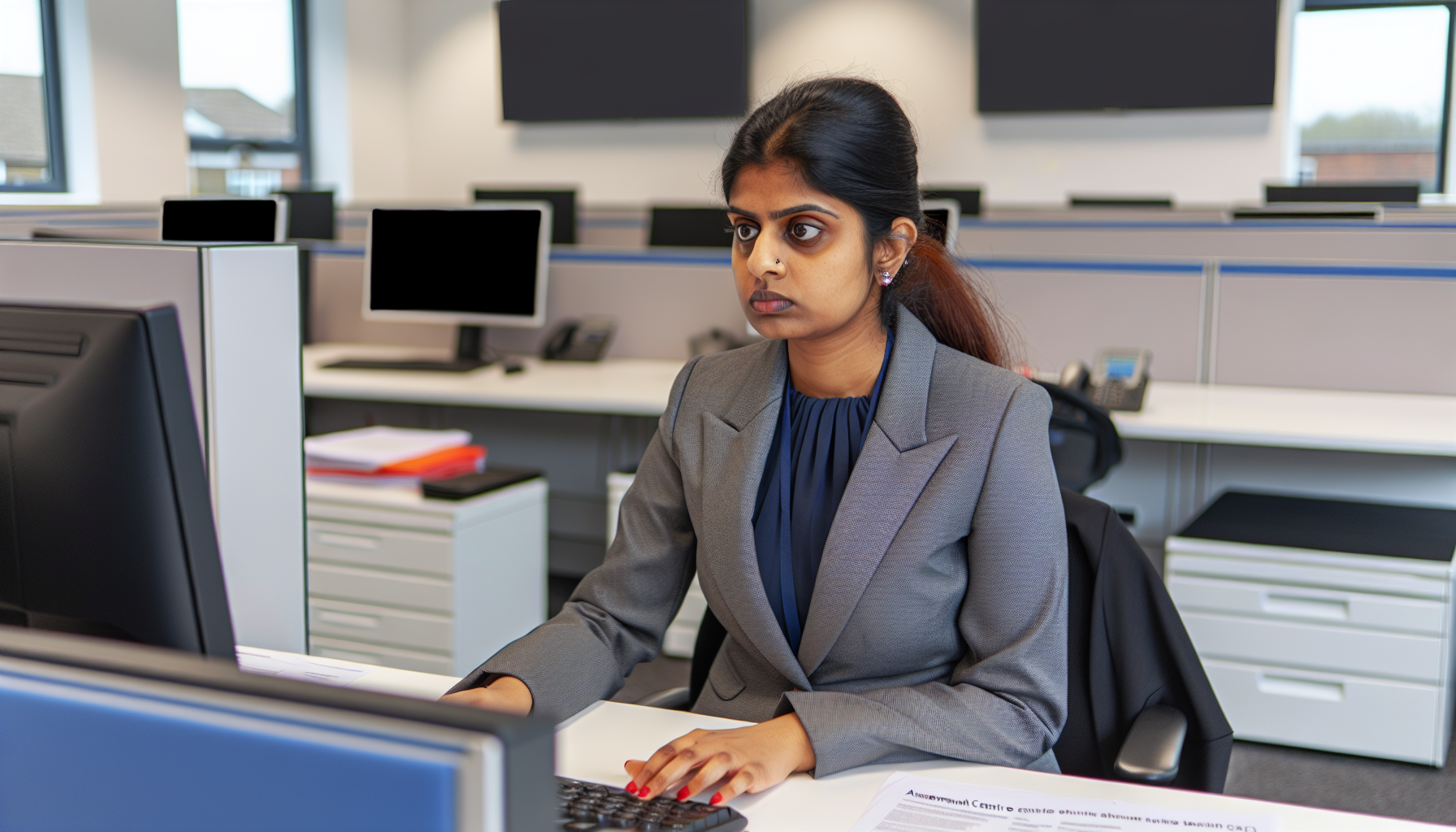 UK professional focused on a task at their desk.