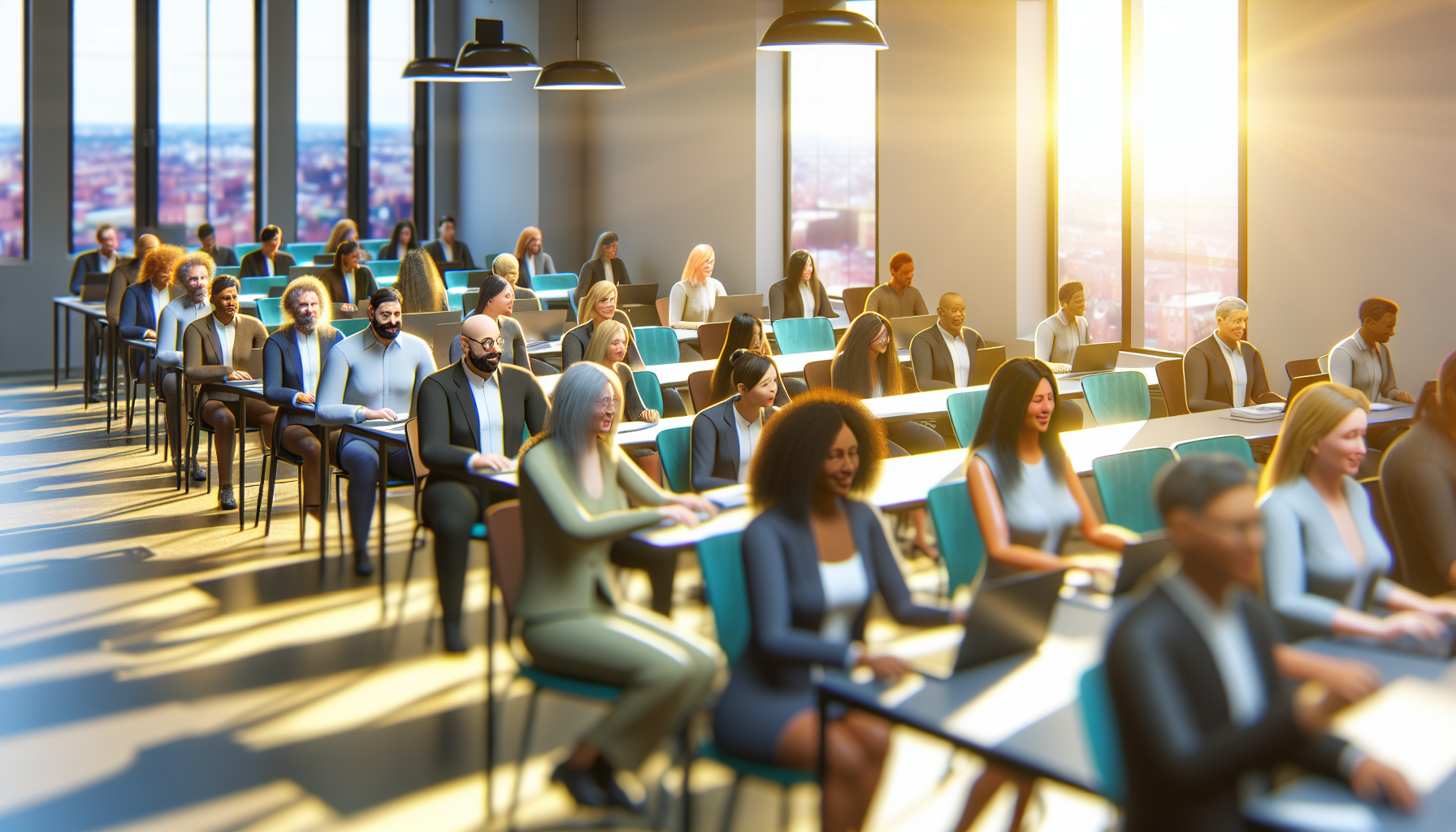 Diverse professionals working in a modern UK office setting.