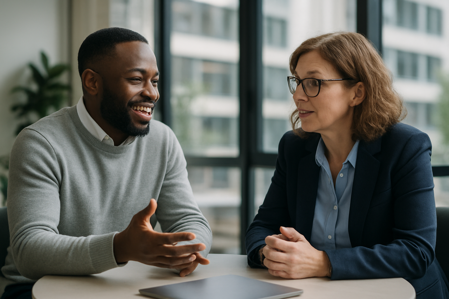 Two UK professionals discussing career next steps for penetration tester UK