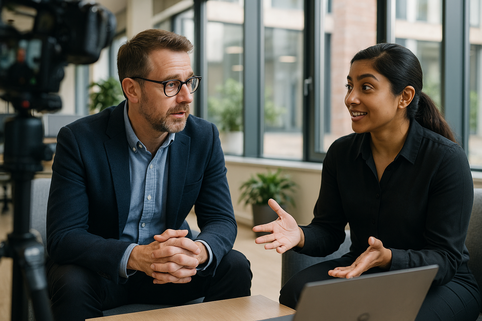 Two UK professionals discussing career next steps for Airline cabin crew UK