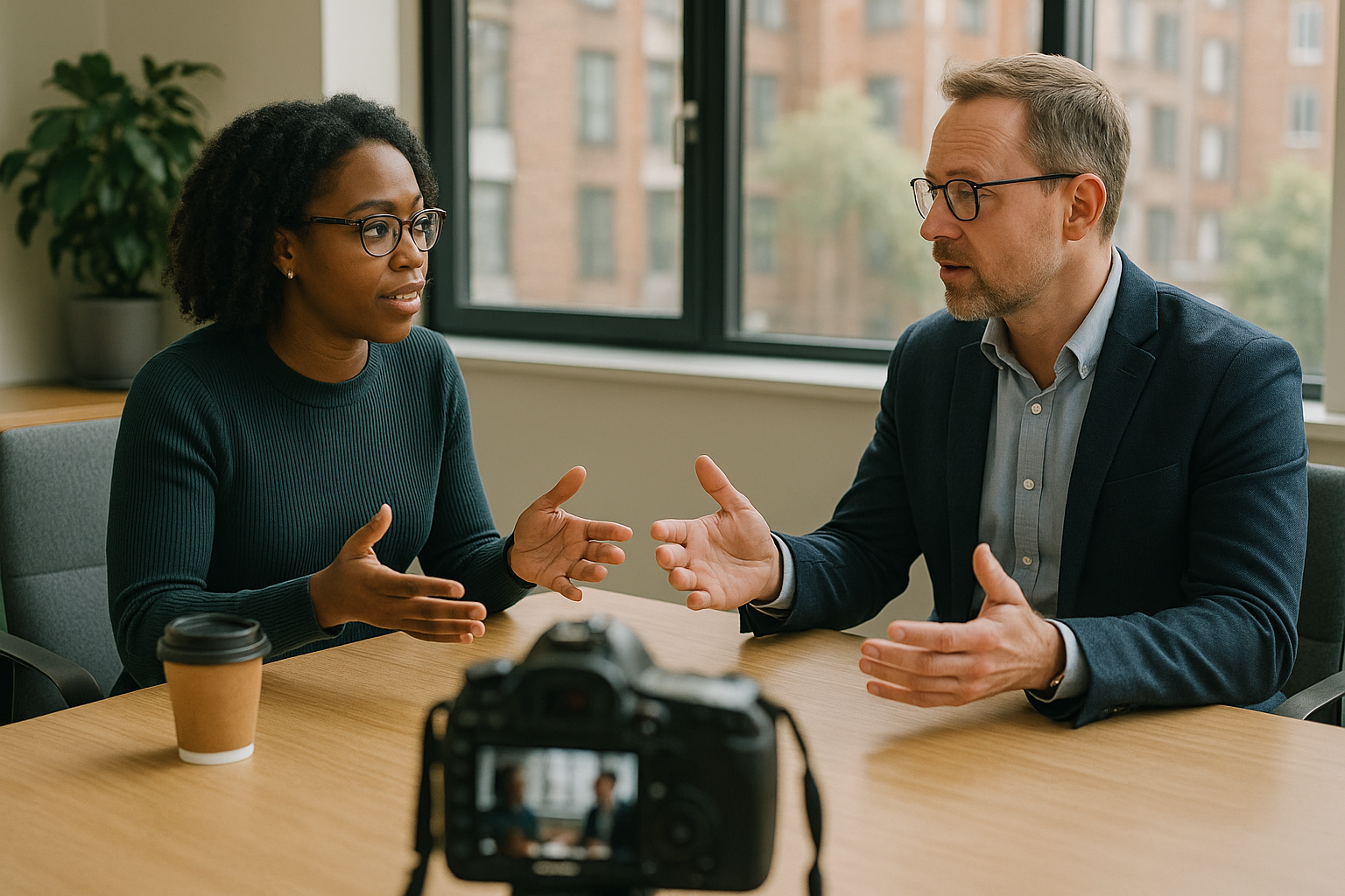 Two UK professionals discussing career next steps for Intellectual property lawyer UK