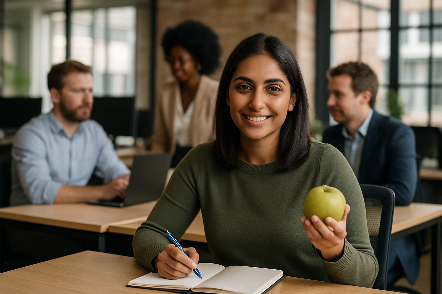 British professionals in a modern office discussing Nutritionist UK