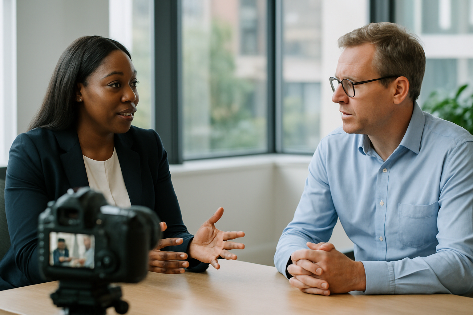 Two UK professionals discussing career next steps for Care home manager UK