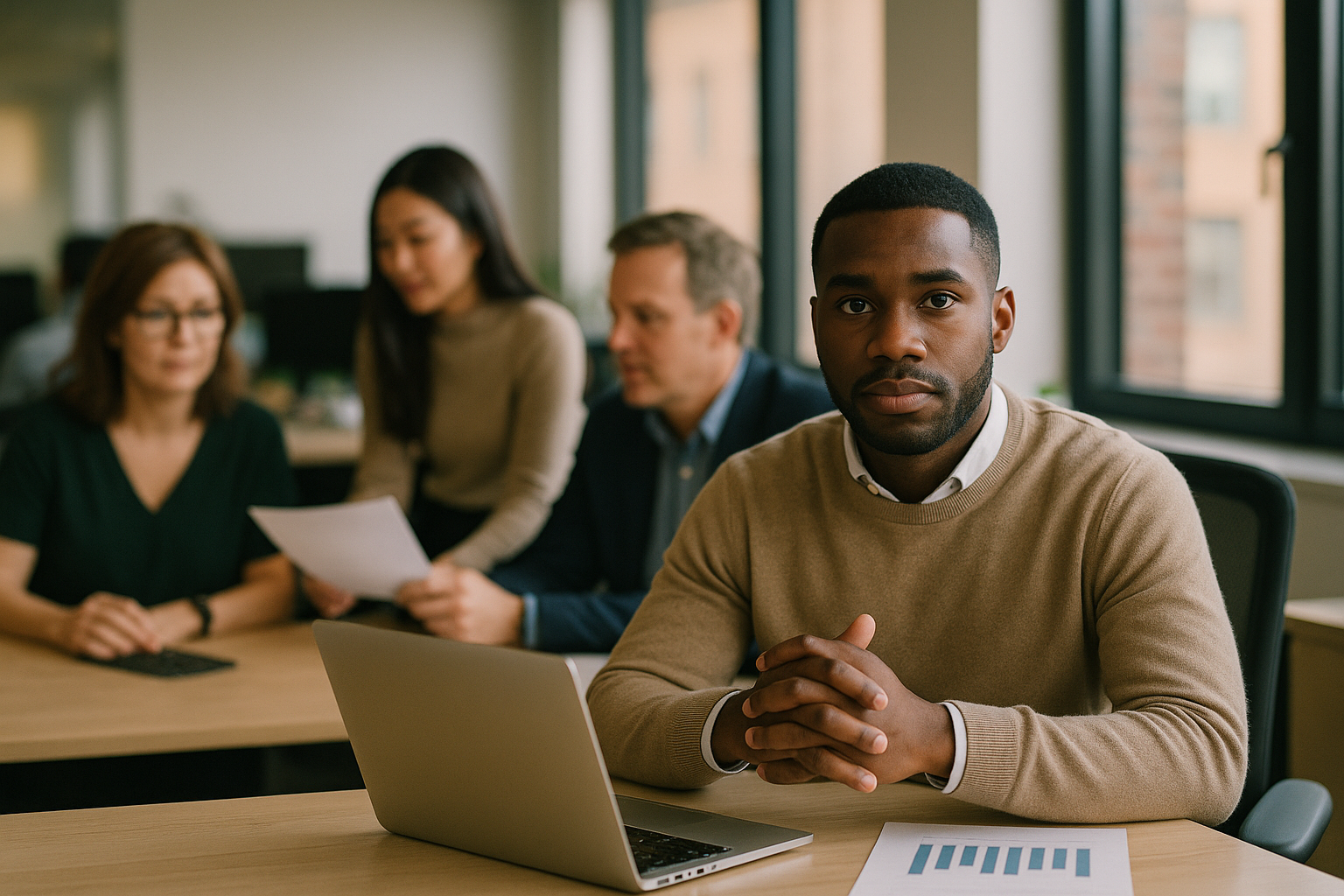 British professionals in a modern office discussing Financial planning analyst UK