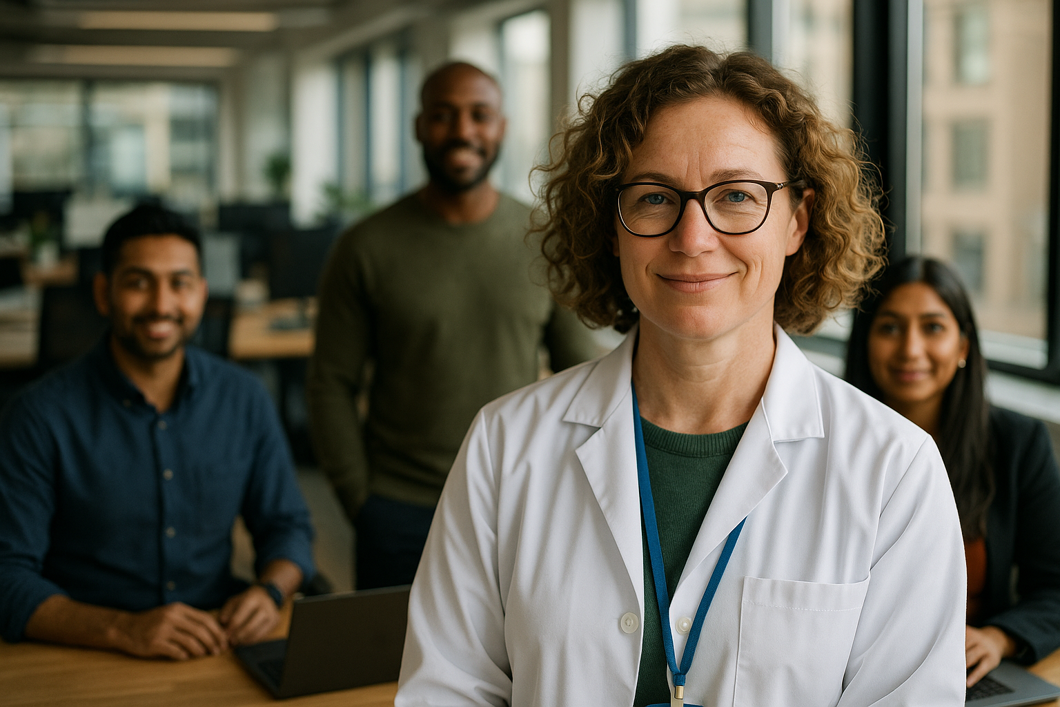 British professionals in a modern office discussing Geneticist UK