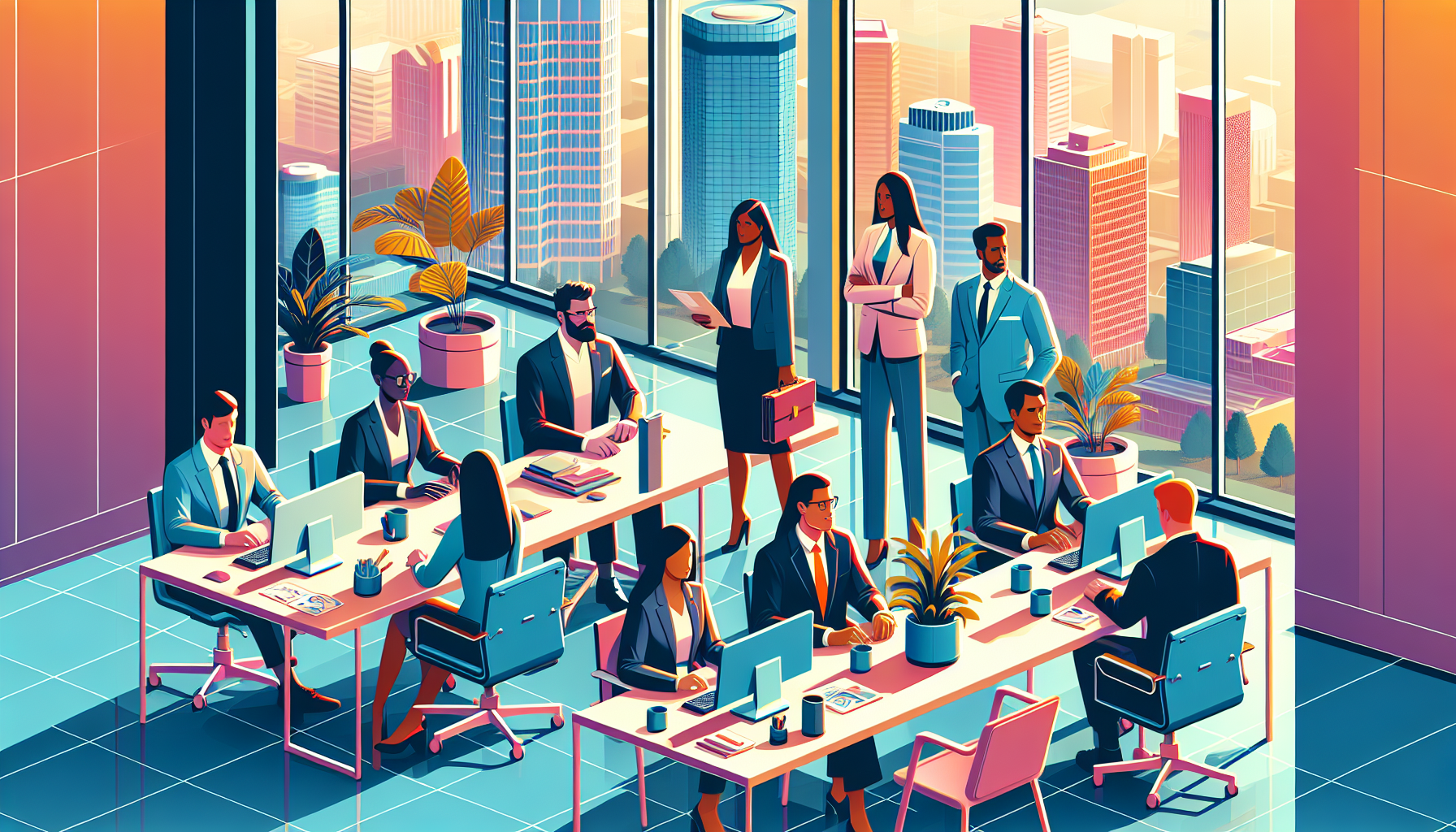 Diverse UK professionals in a modern office setting