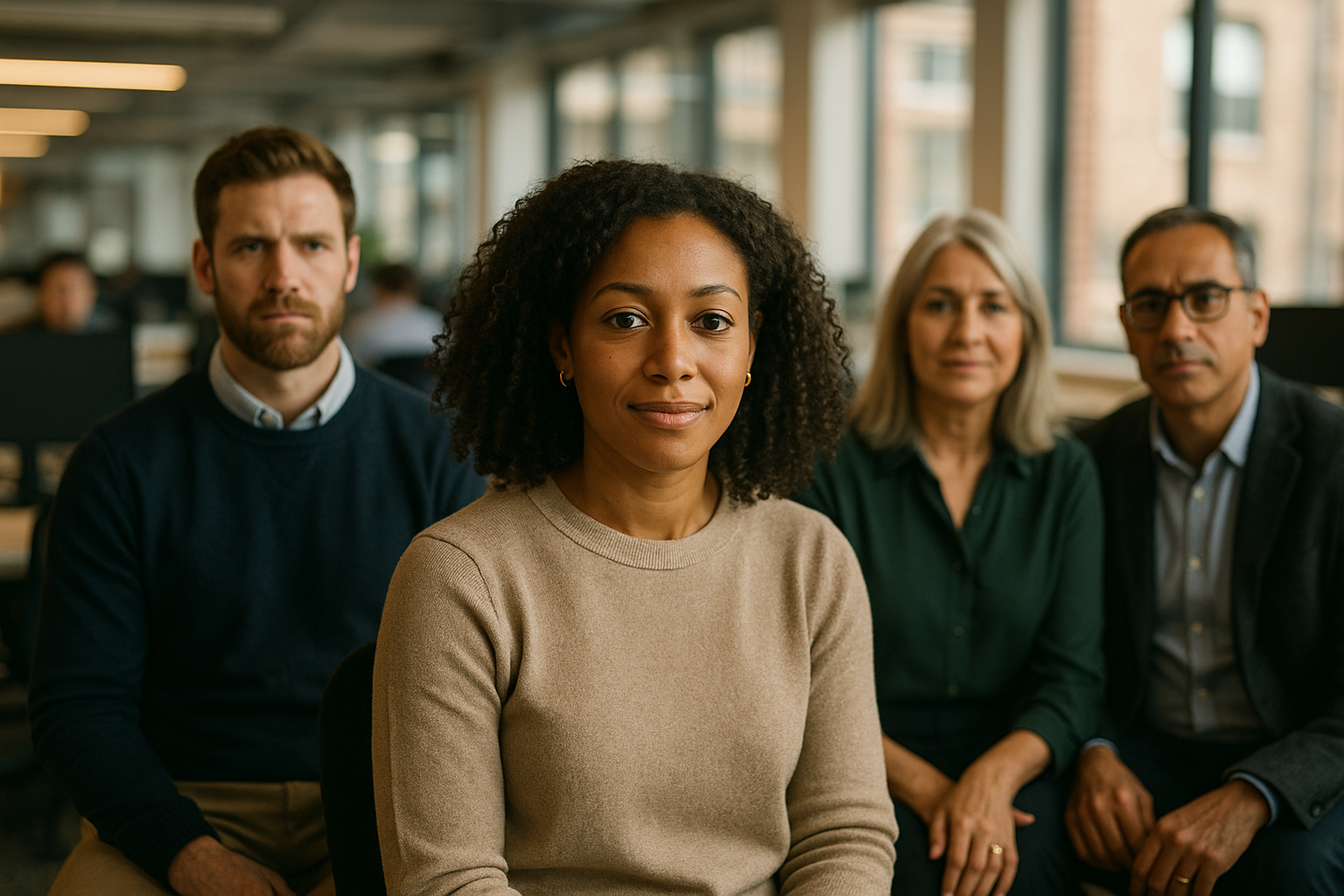 British professionals in a modern office discussing Resilience in the UK workplace