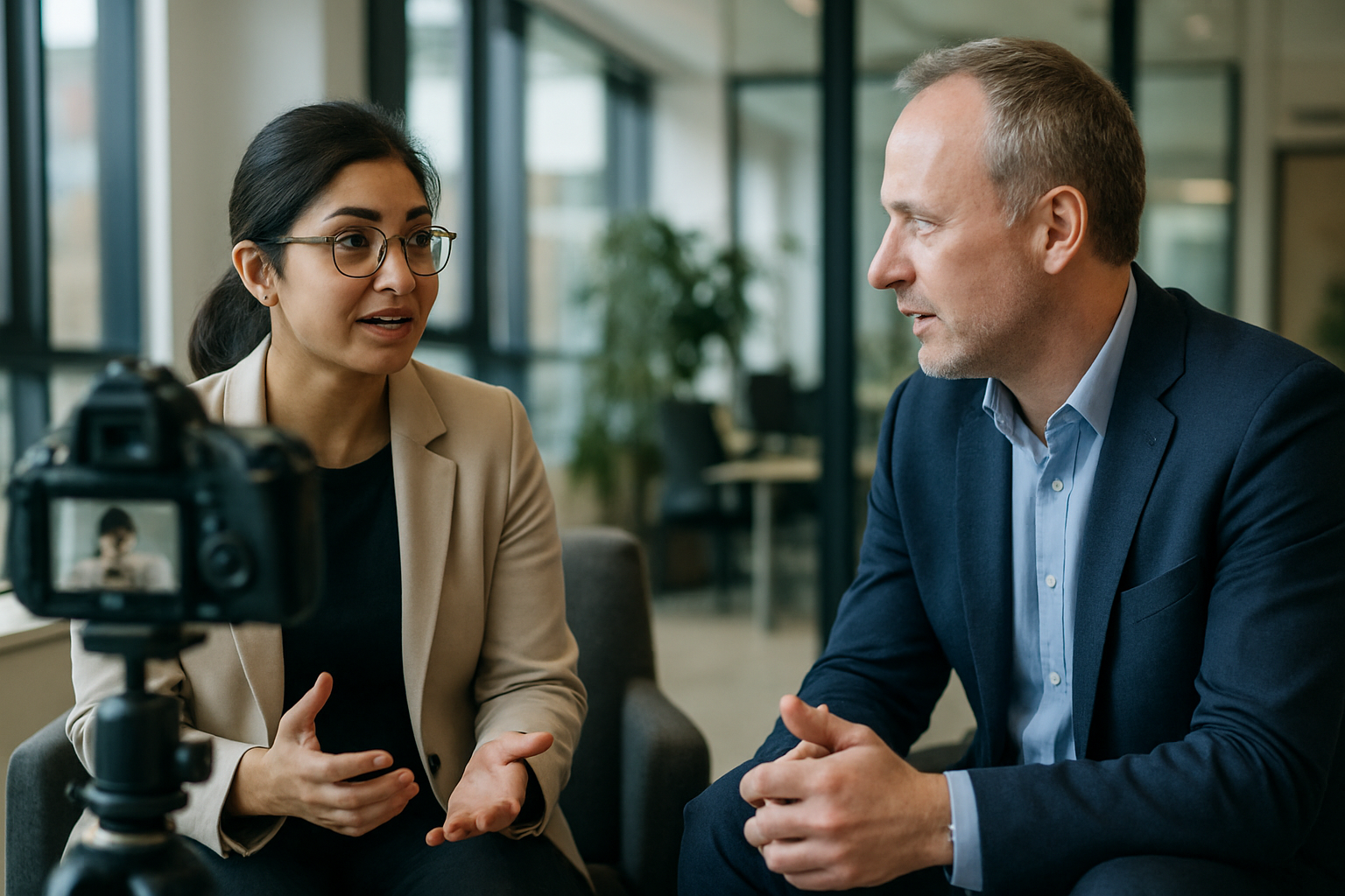 Two UK professionals discussing career next steps for diversity and inclusion UK