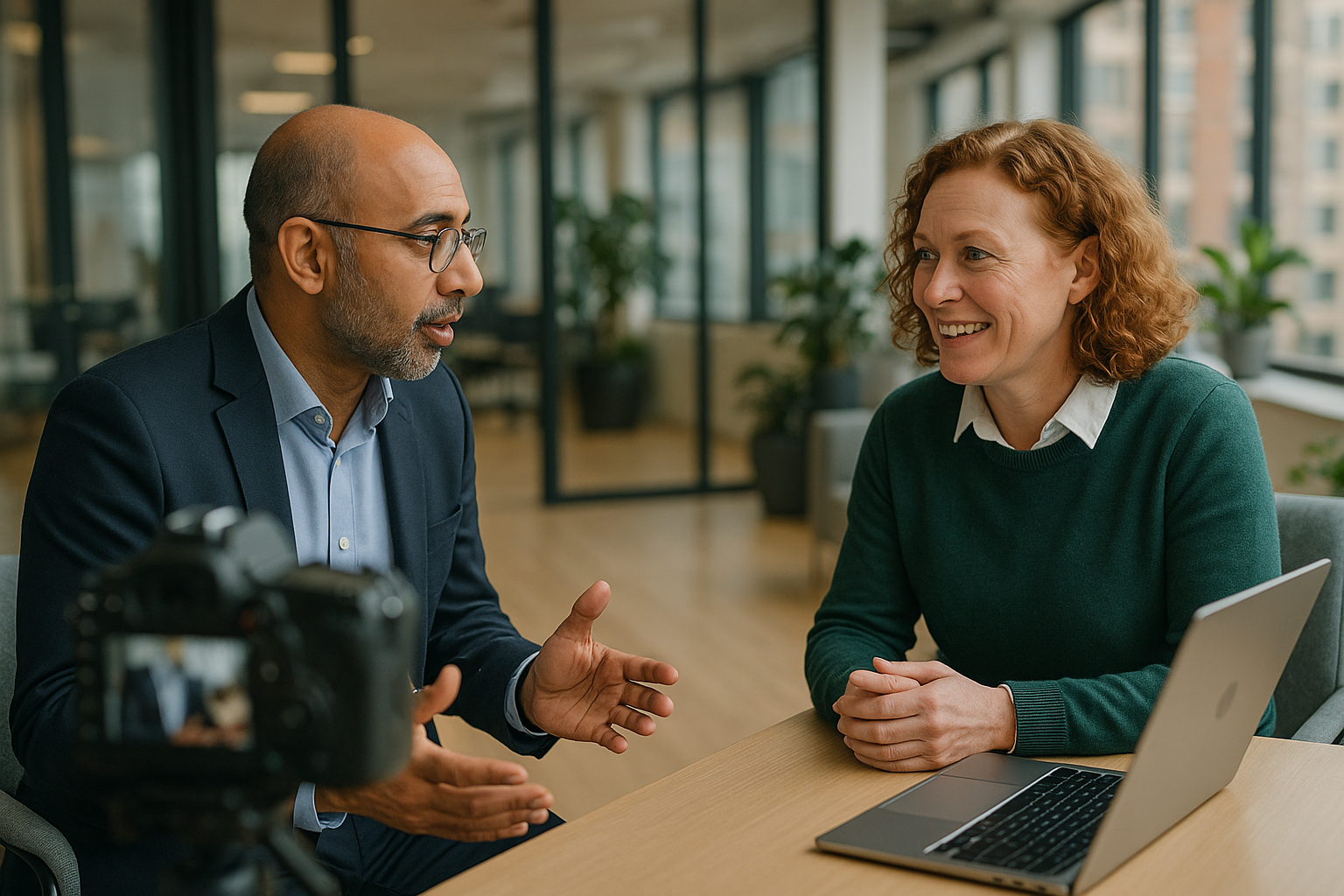 Two UK professionals discussing career next steps for care leaver employment UK