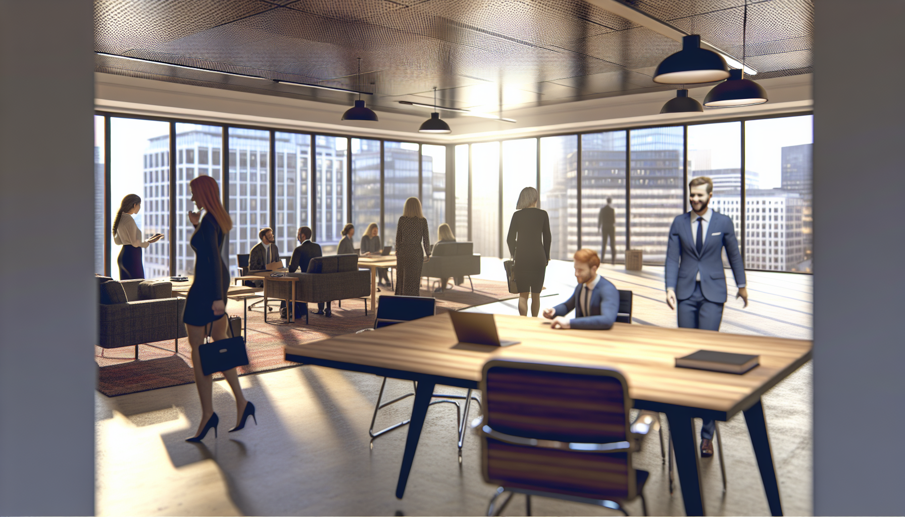 British professionals in an open-plan office discussing Chartered status