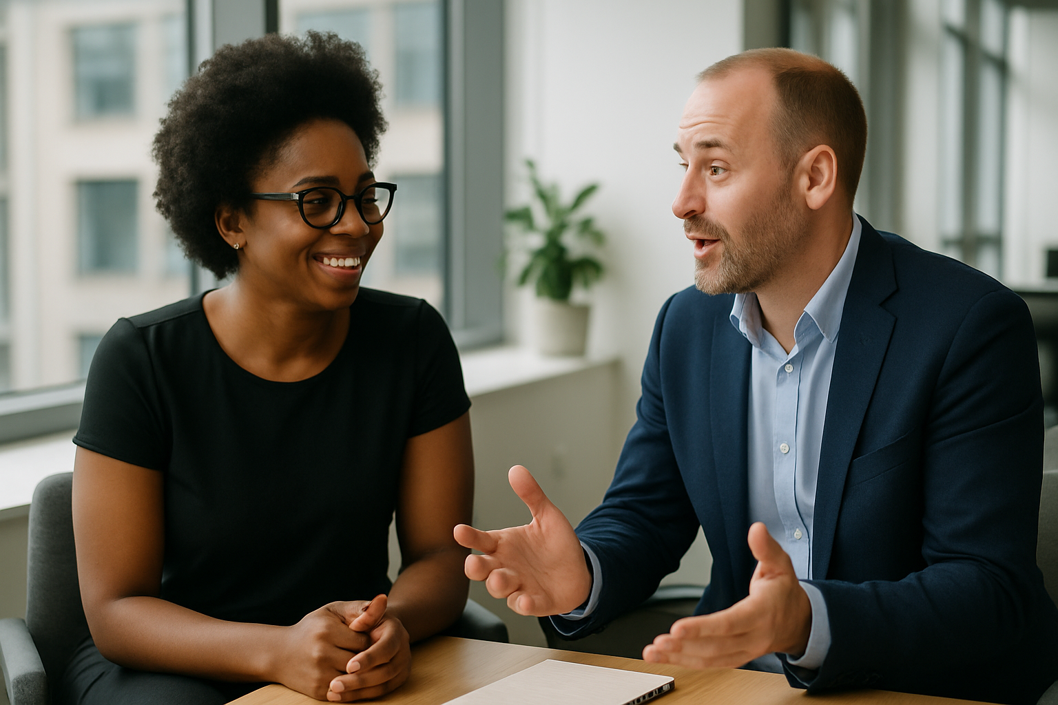 Two UK professionals discussing career next steps for civil engineer career UK