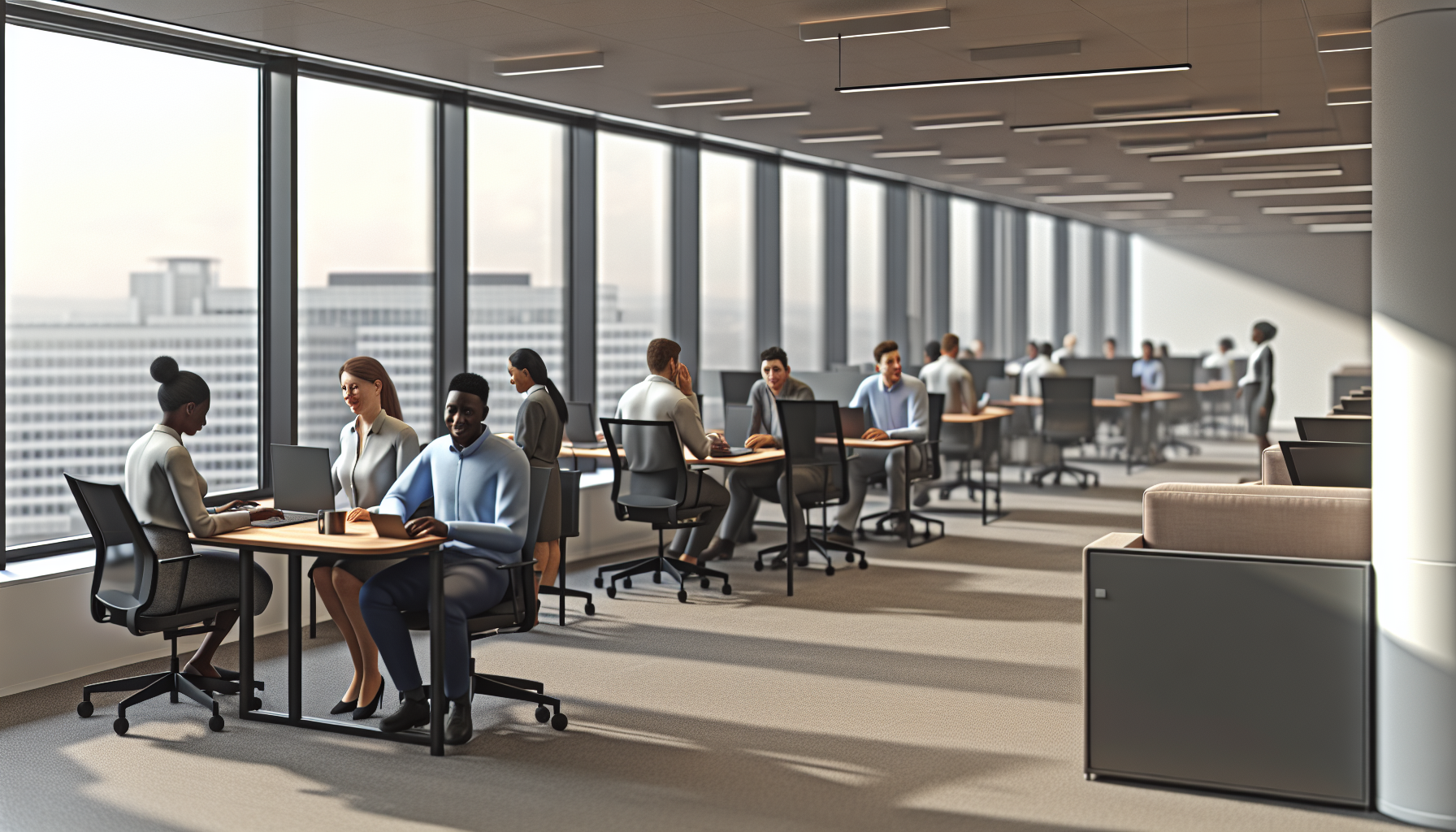 British professionals collaborating in a modern open-plan office
