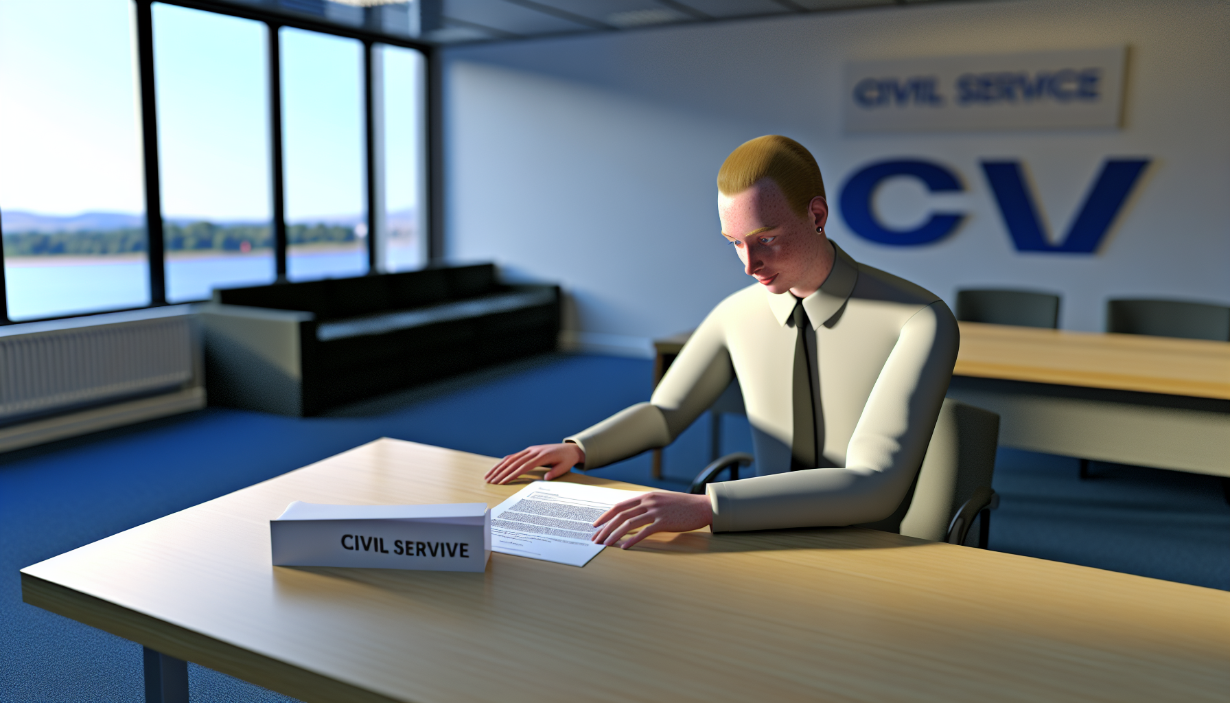 Professional writing a Civil Service CV in a modern office