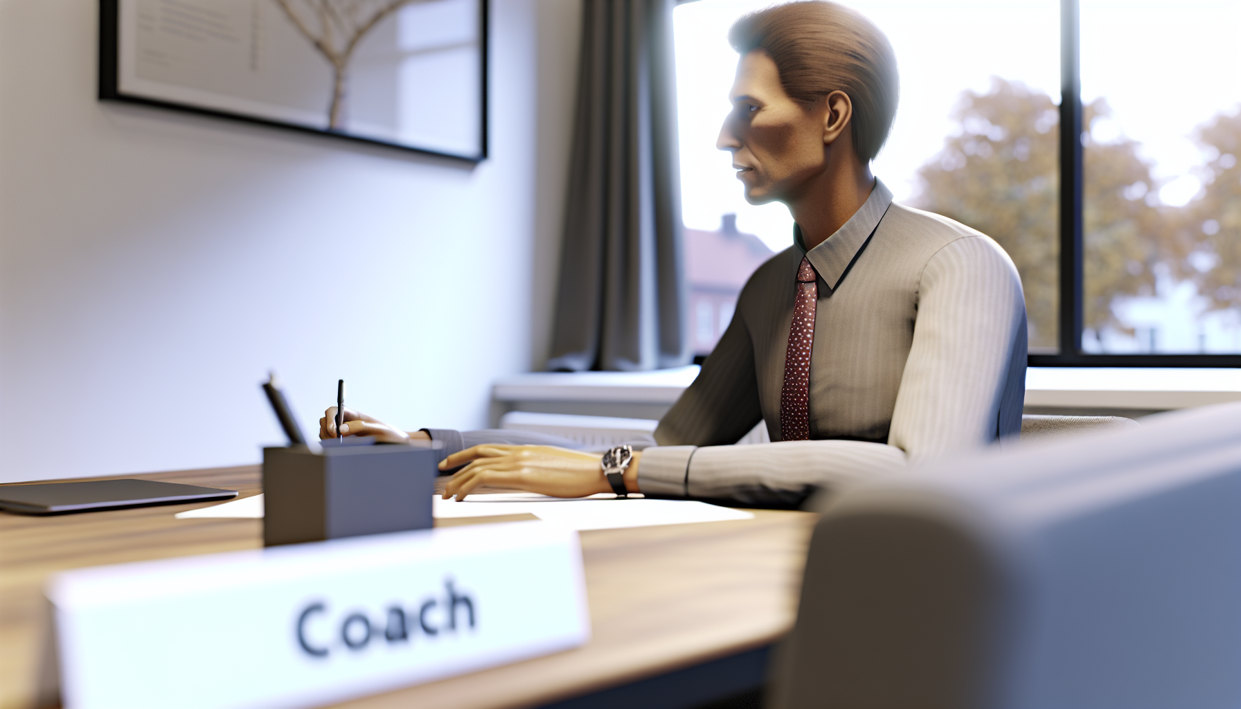 UK professional focused on work at a tidy desk in a modern office