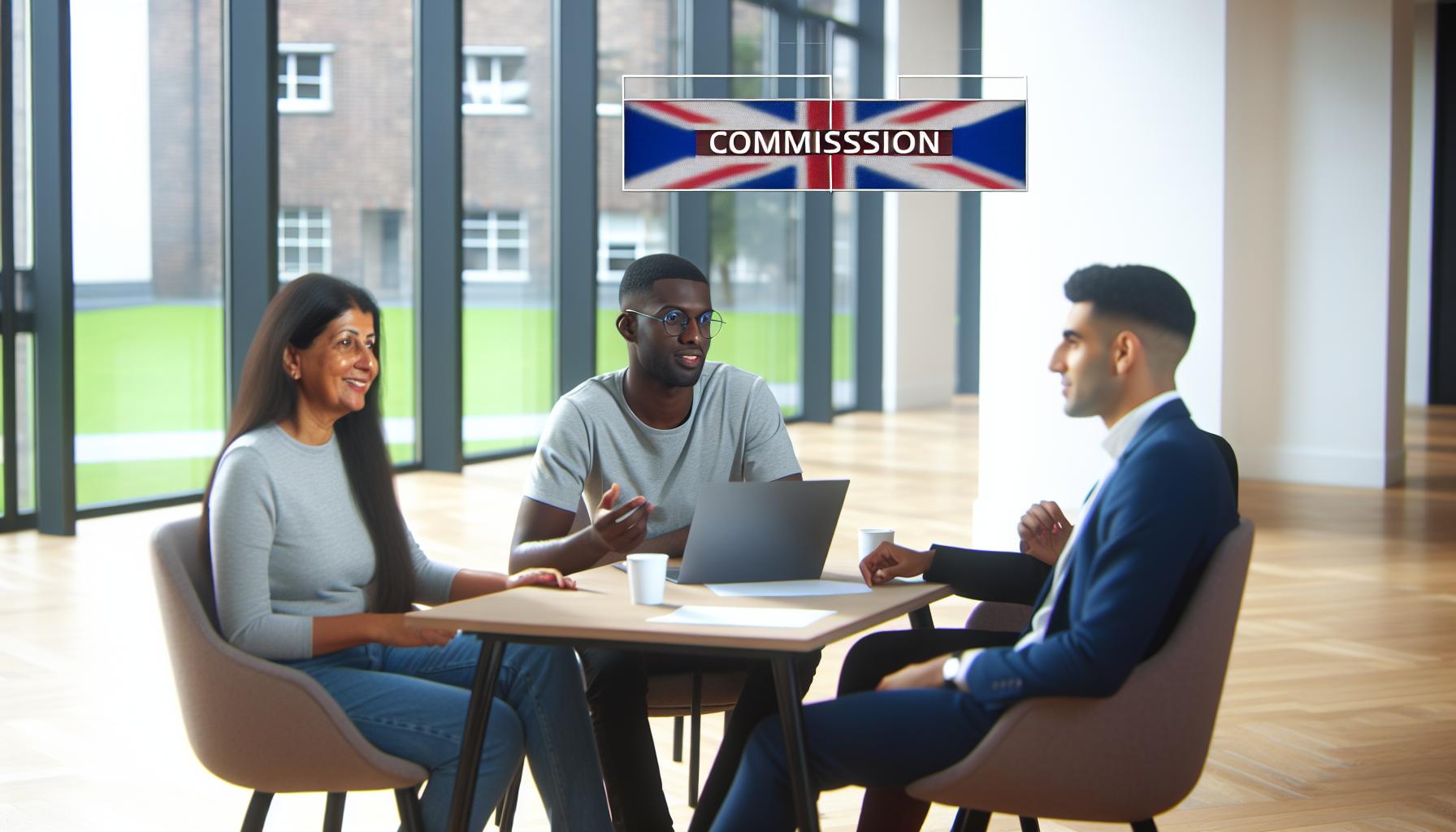 UK professionals in collaborative discussion in bright office
