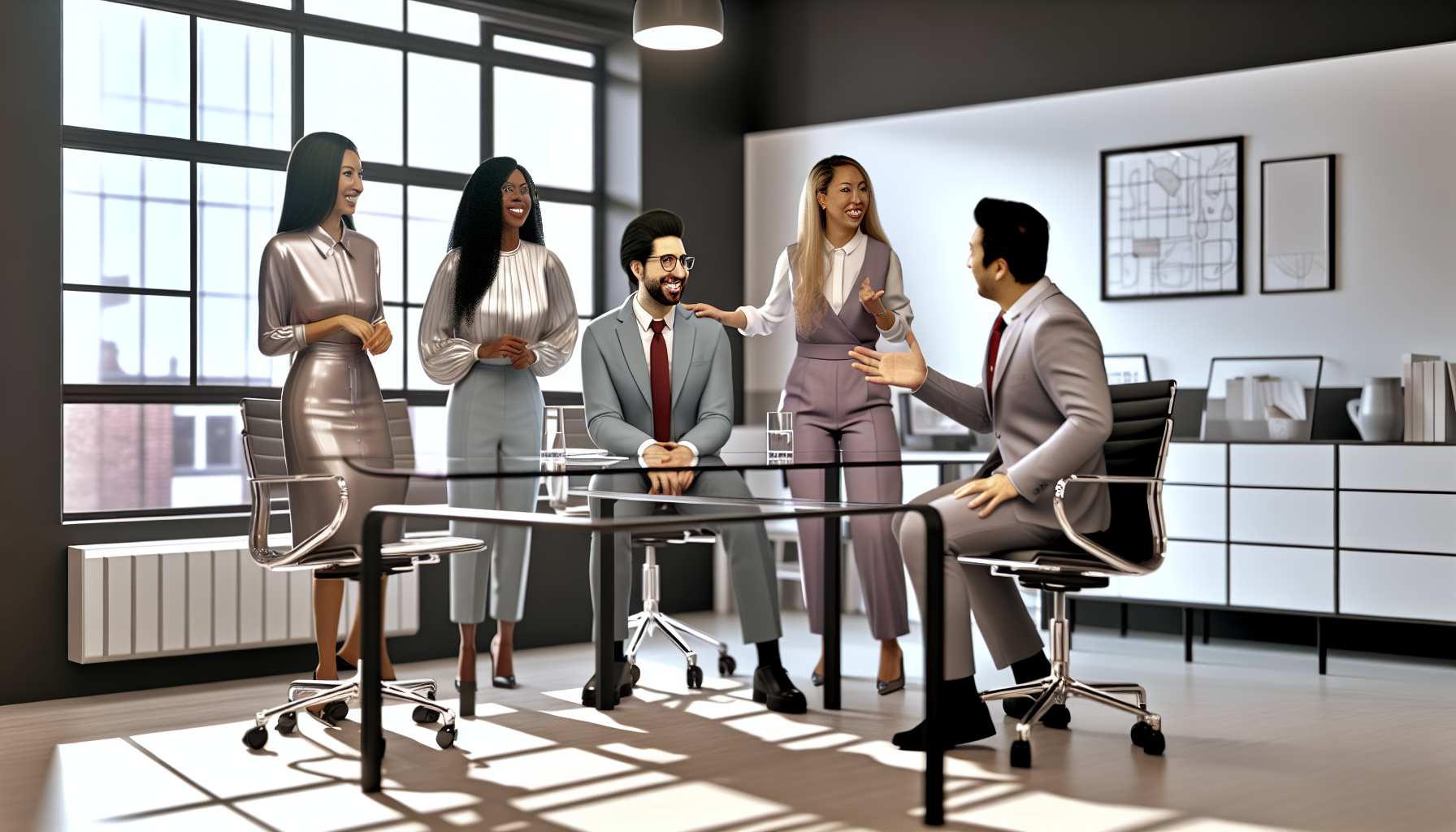 UK professionals in team meeting discussing interview strategies