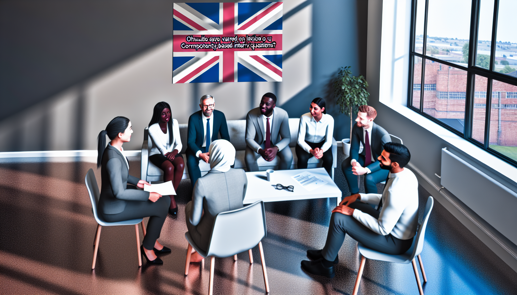 UK professionals discussing interview techniques in a collaborative setting