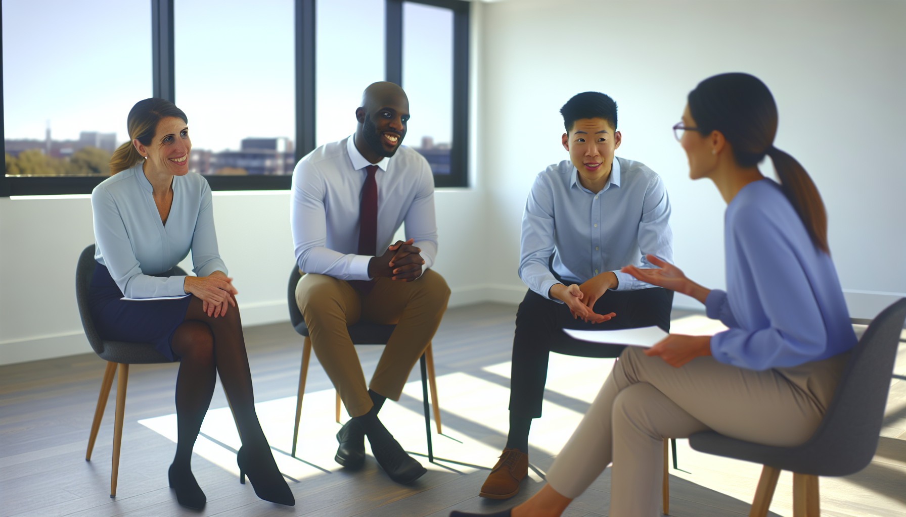 UK professionals in collaborative discussion about interview techniques