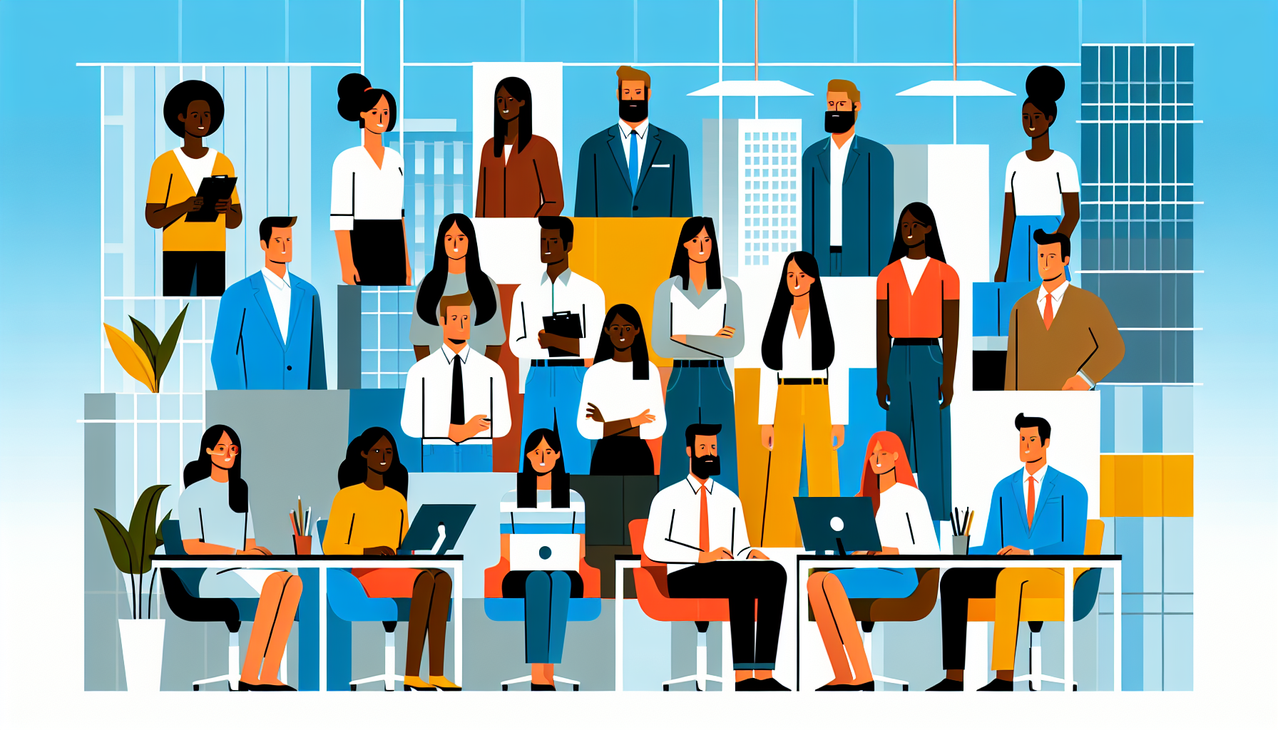Illustration of diverse UK professionals discussing cost of living crisis