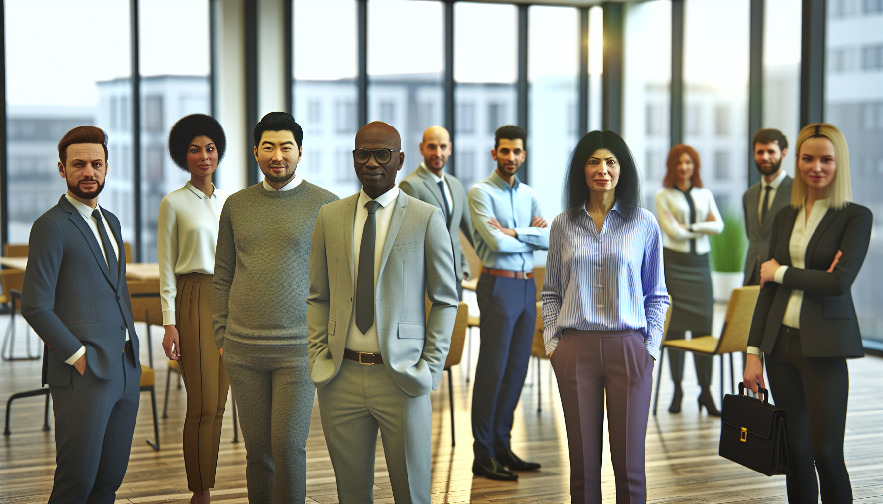Diverse UK professionals collaborating in a modern office.