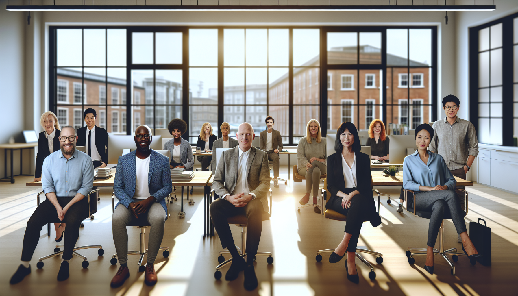 Diverse UK professionals collaborating in an open-plan office