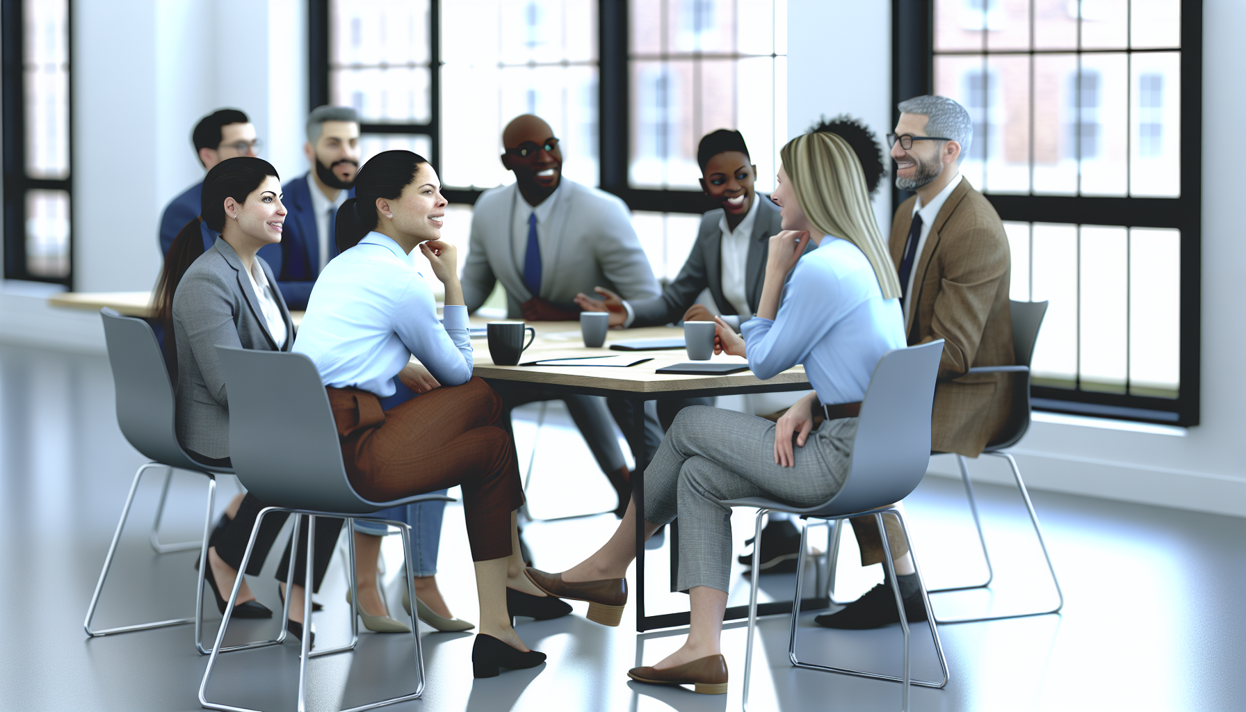 Team meeting with diverse UK professionals in modern office