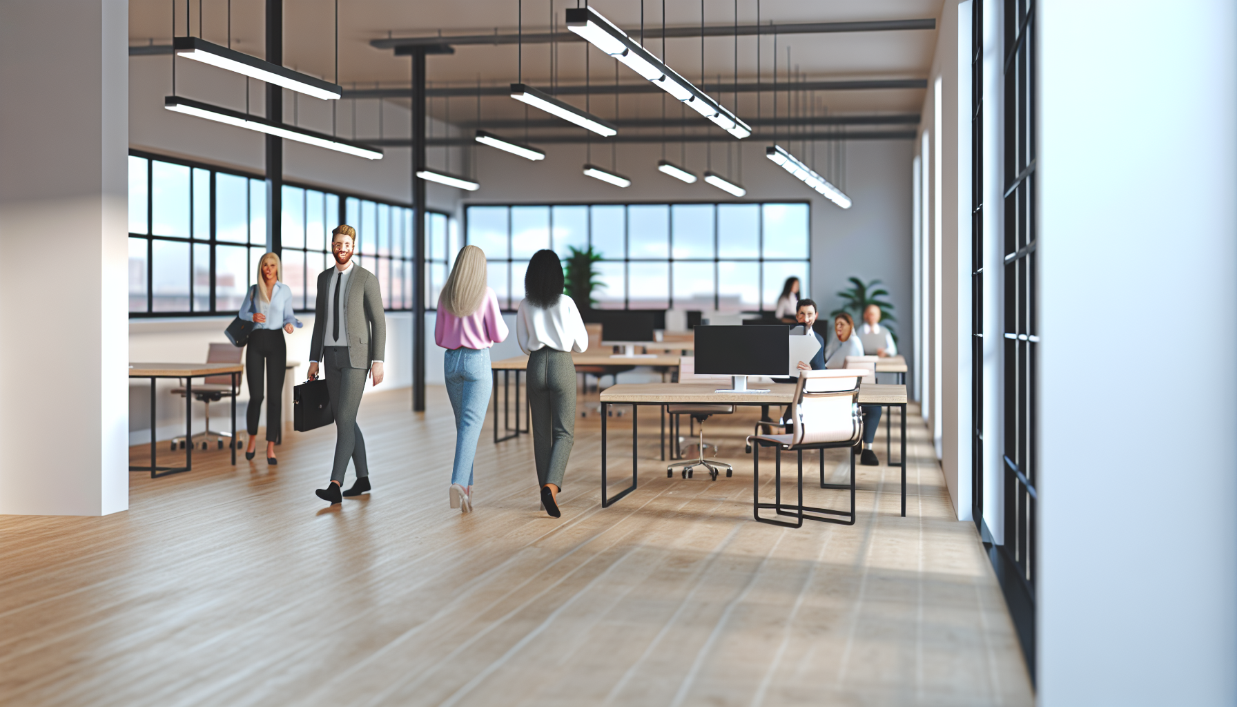 British professionals discussing CVs in a modern office setting.