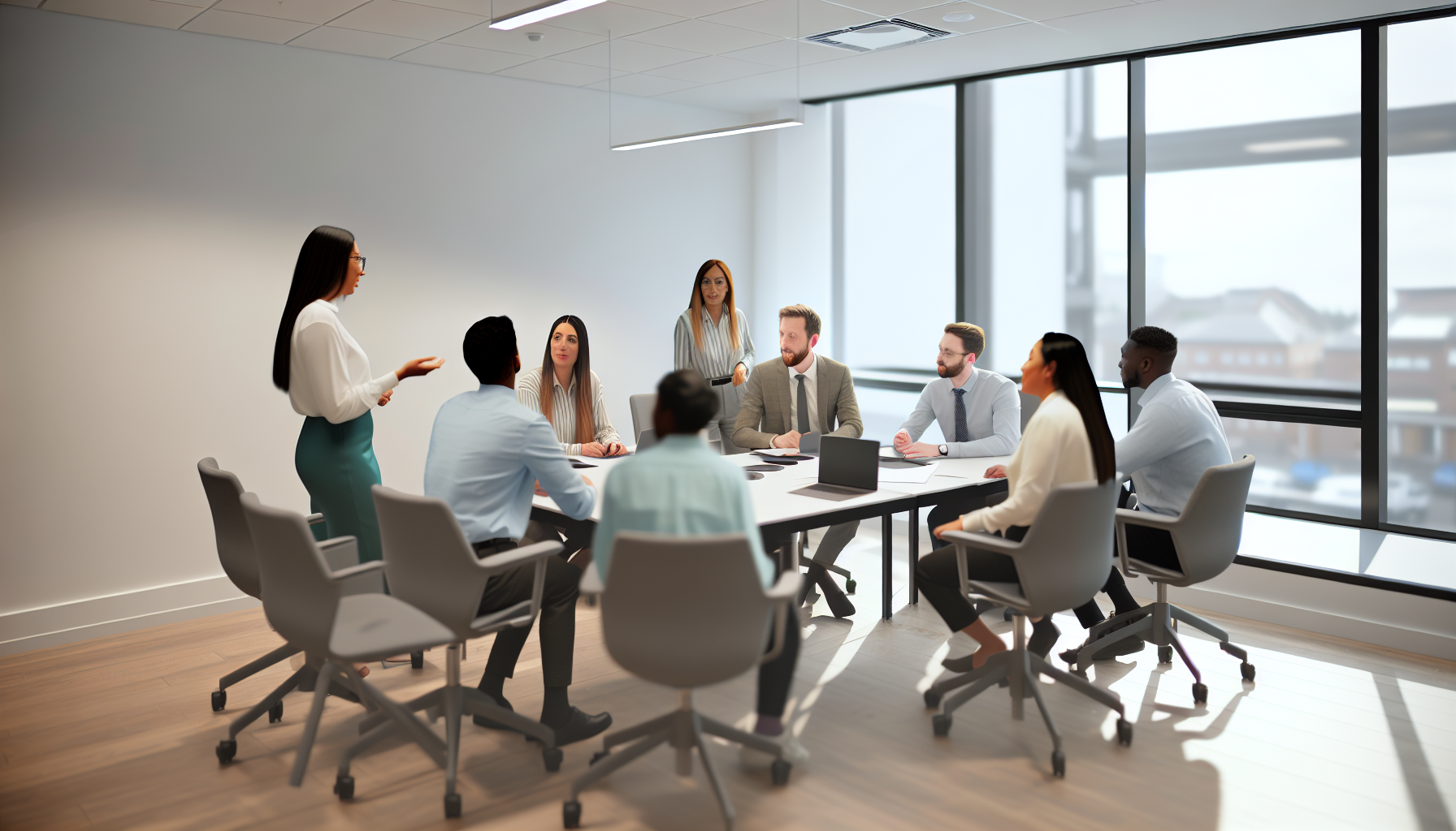 Team meeting in a UK office for apprenticeship CV discussion.