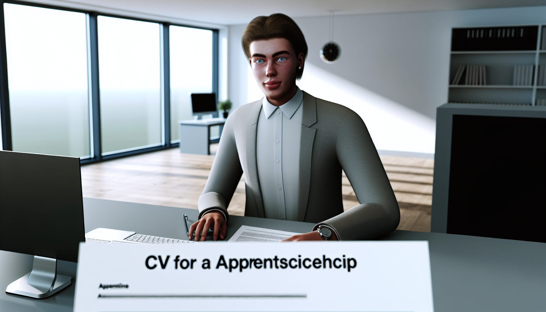Professional crafting a CV for apprenticeship at a desk.