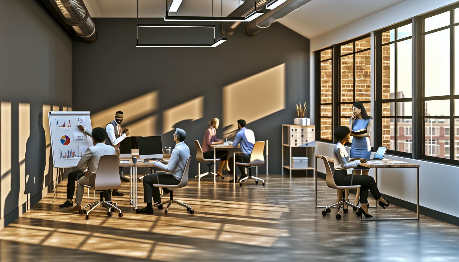 Diverse UK professionals collaborating in an open-plan office