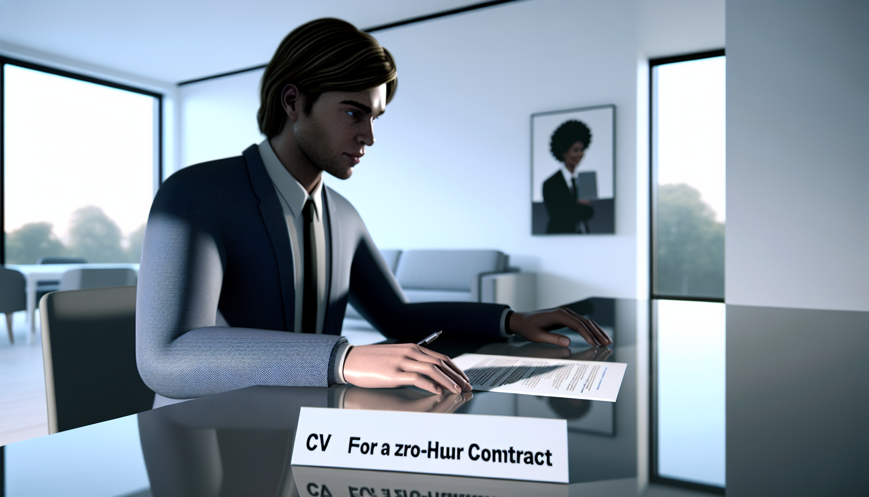 UK professional focused on work at a tidy desk in a modern office.