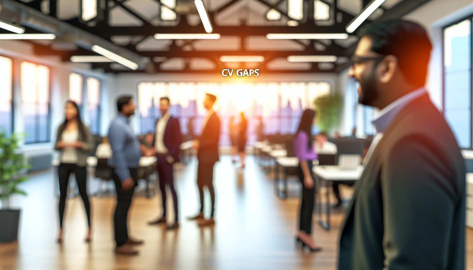 Diverse group of professionals discussing in an open-plan office