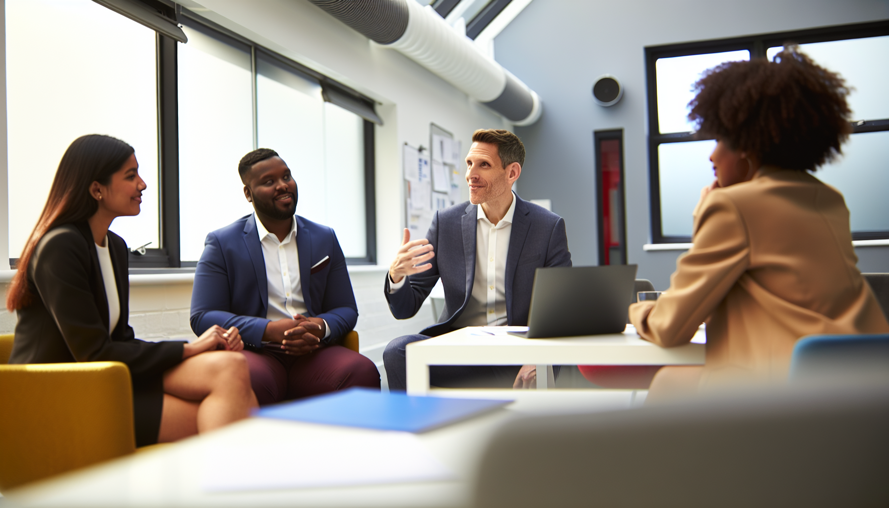 Team meeting of diverse UK professionals
