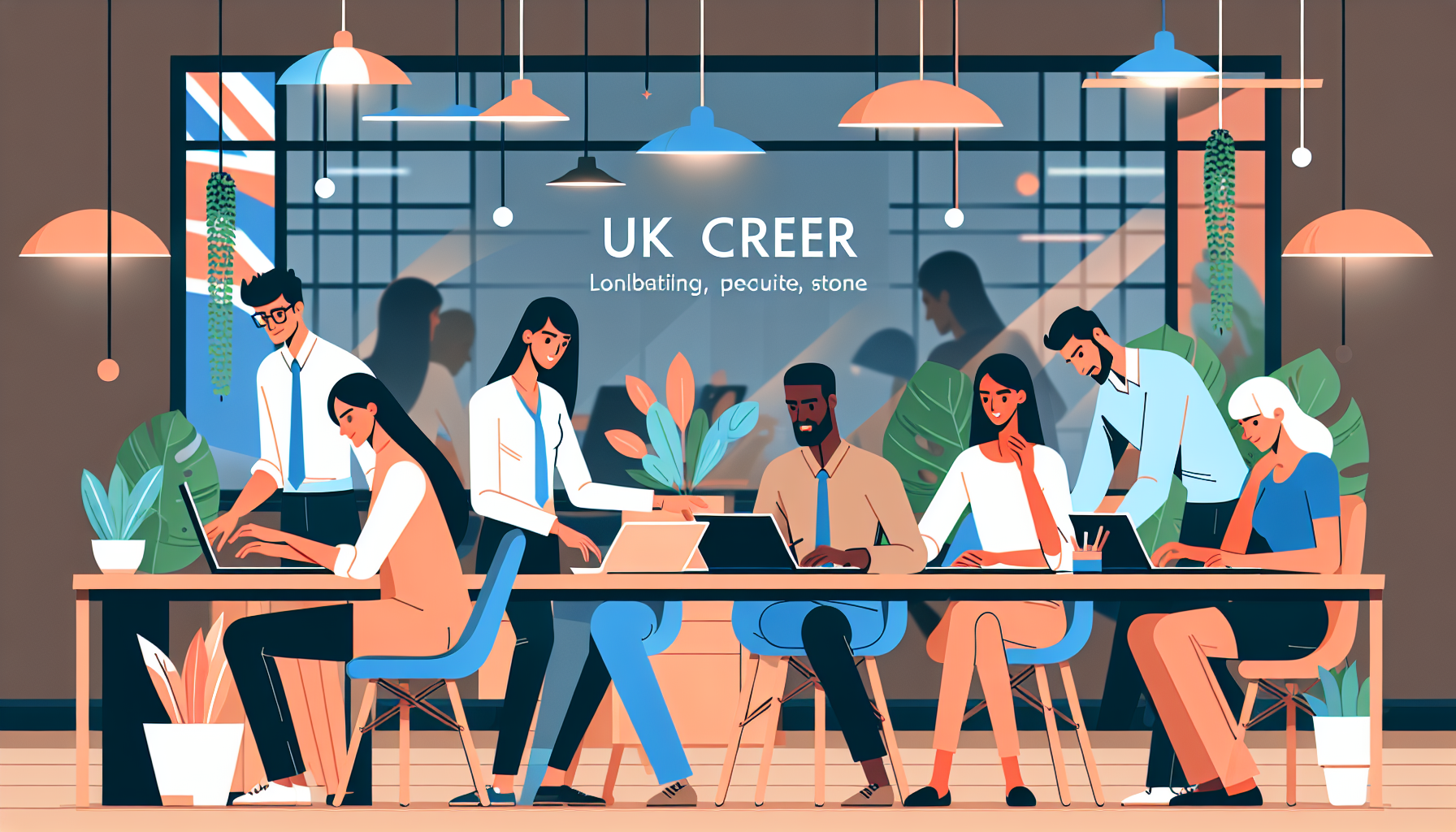 UK workplace team collaborating on demotion-related tasks.