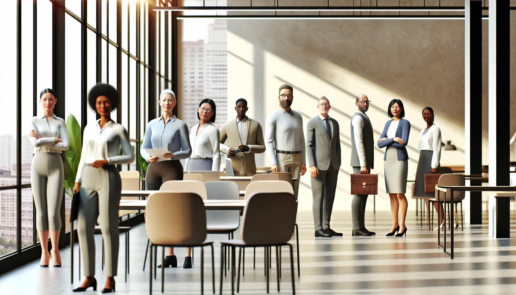 Diverse British professionals working in a modern open-plan office.