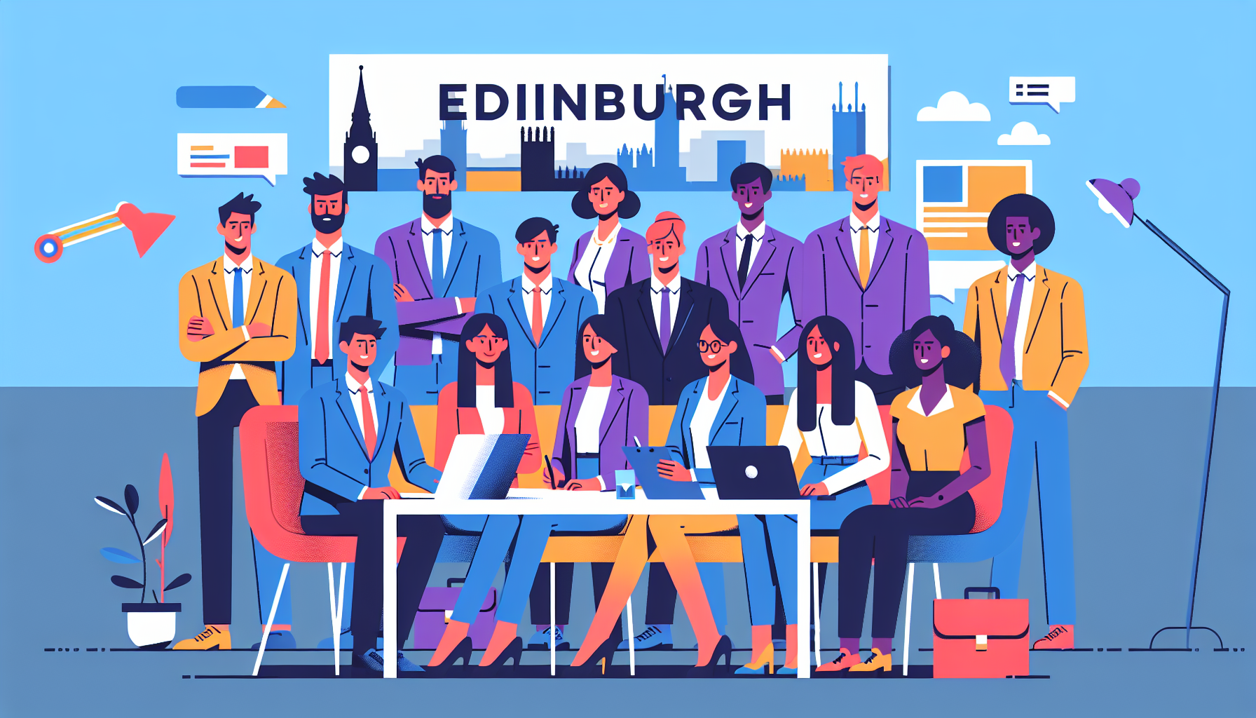 Diverse UK professionals working in Edinburgh office