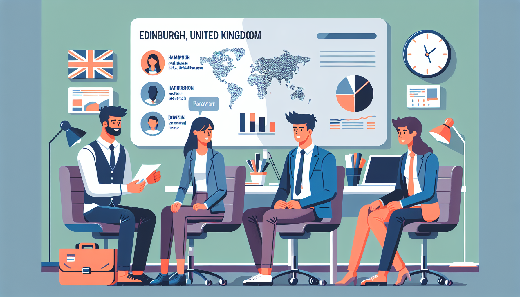 Group of UK professionals discussing Edinburgh jobs