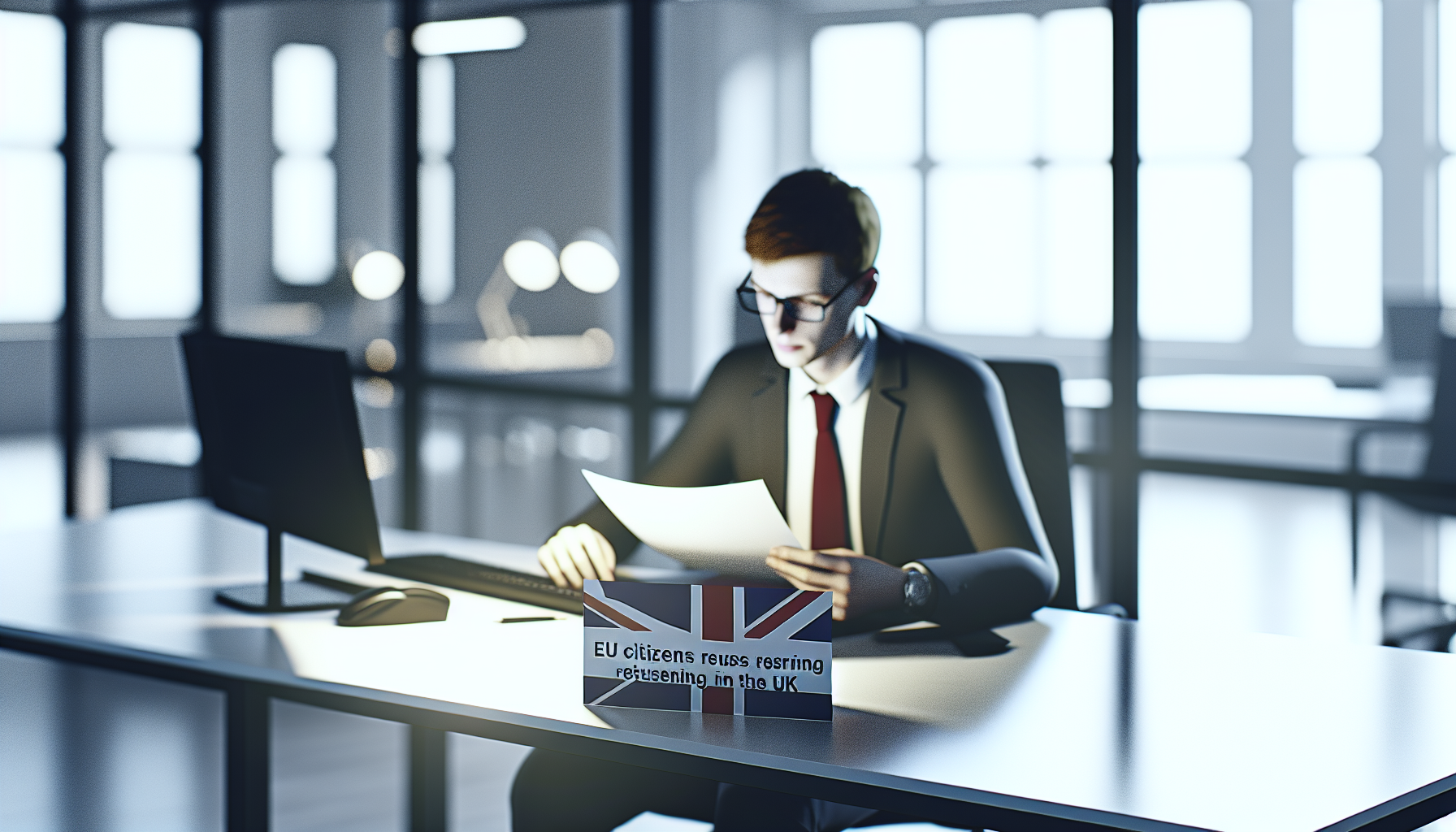 Individual professional concentrating on work at a desk in office.