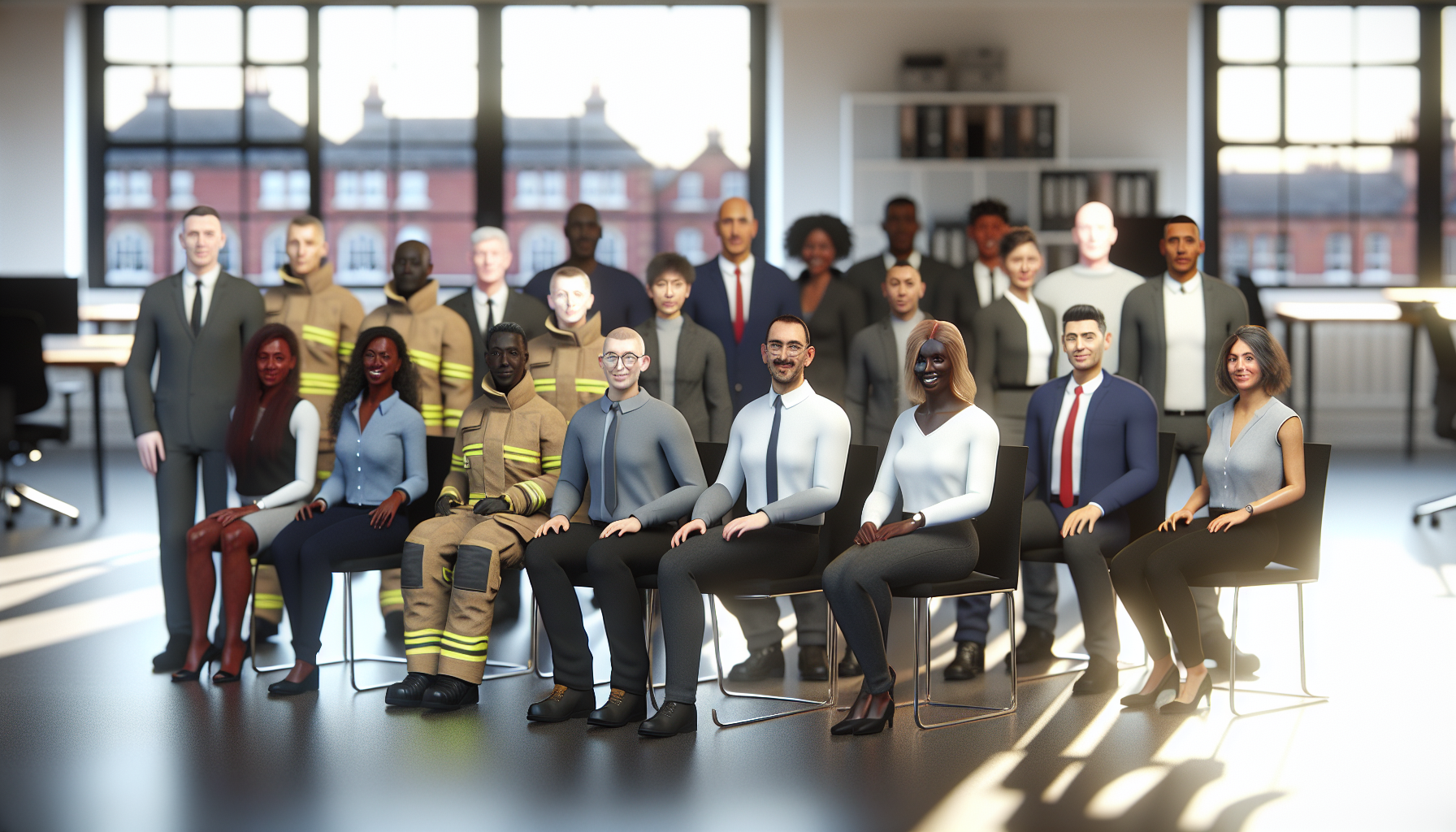 British professionals collaborating in a modern open-plan office