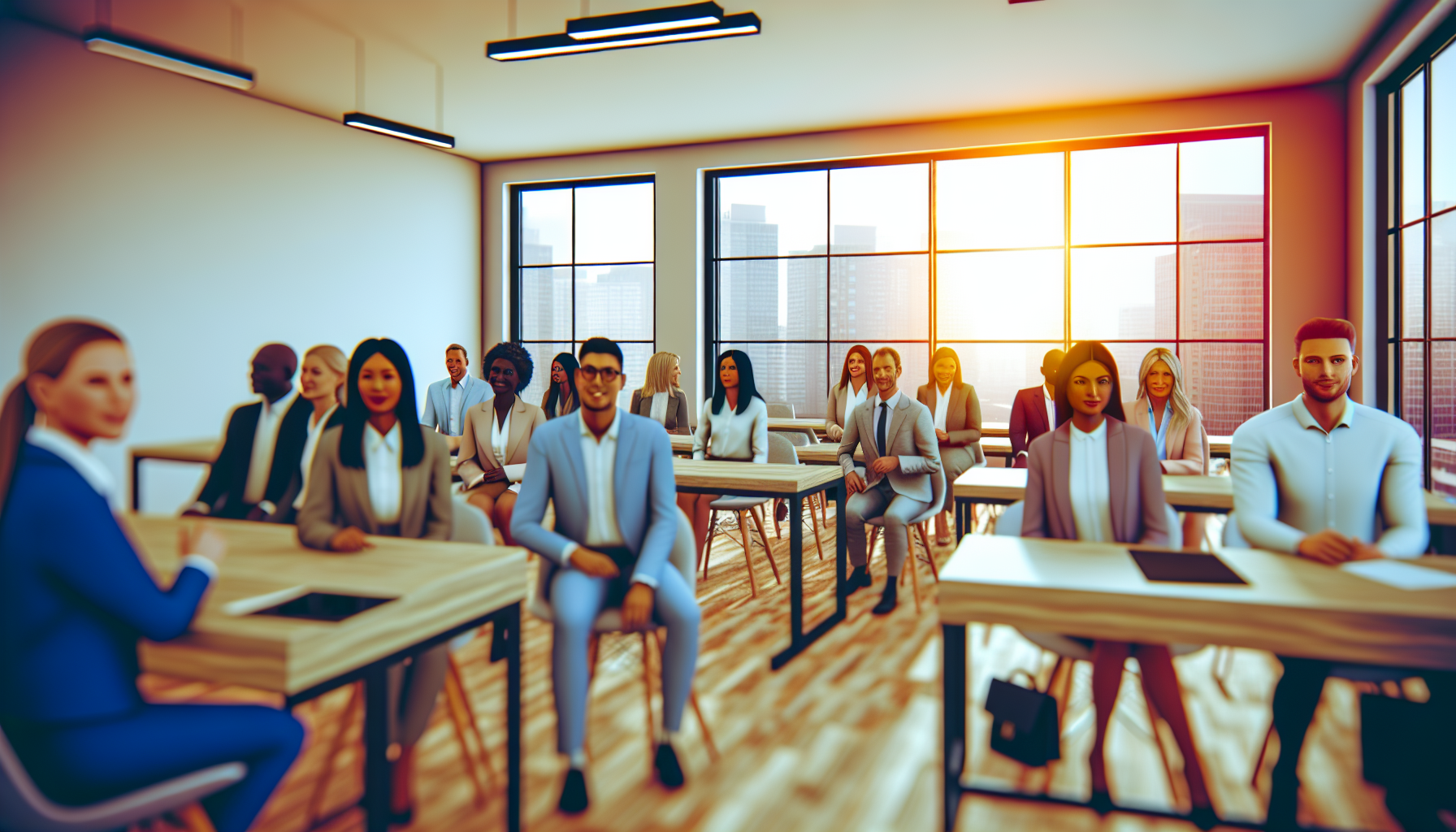 Diverse group of UK professionals in a modern office setting