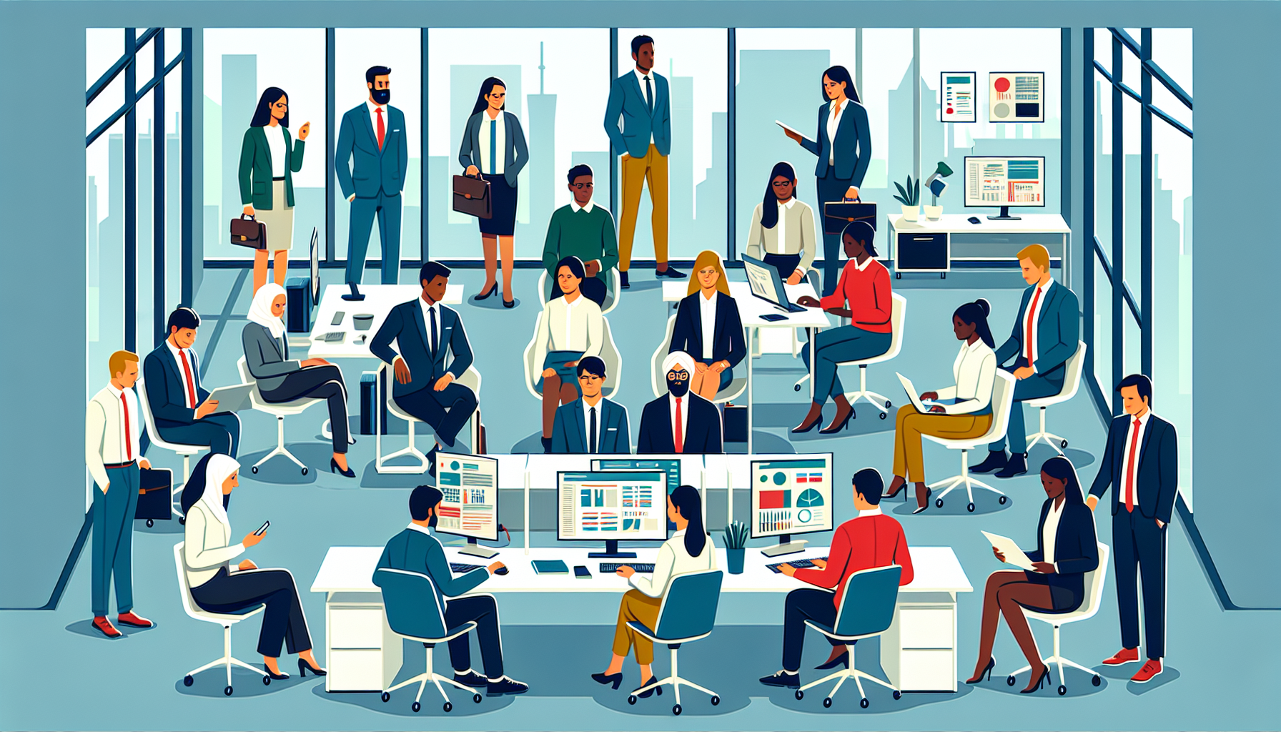 Diverse UK professionals in modern office setting