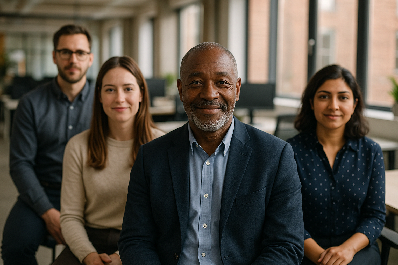 British professionals in a modern office discussing Non executive director UK