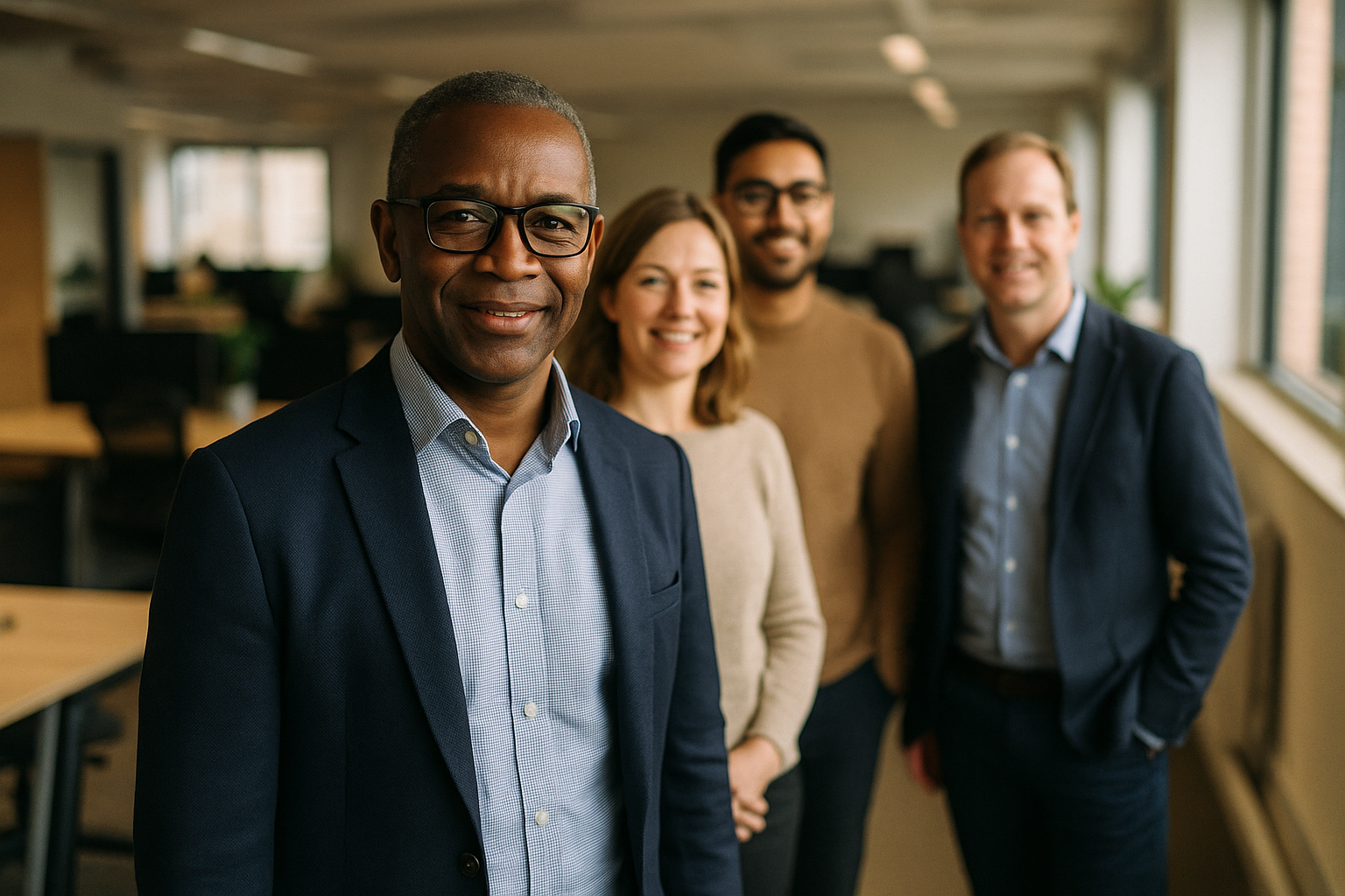 British professionals in a modern office discussing Non executive director UK