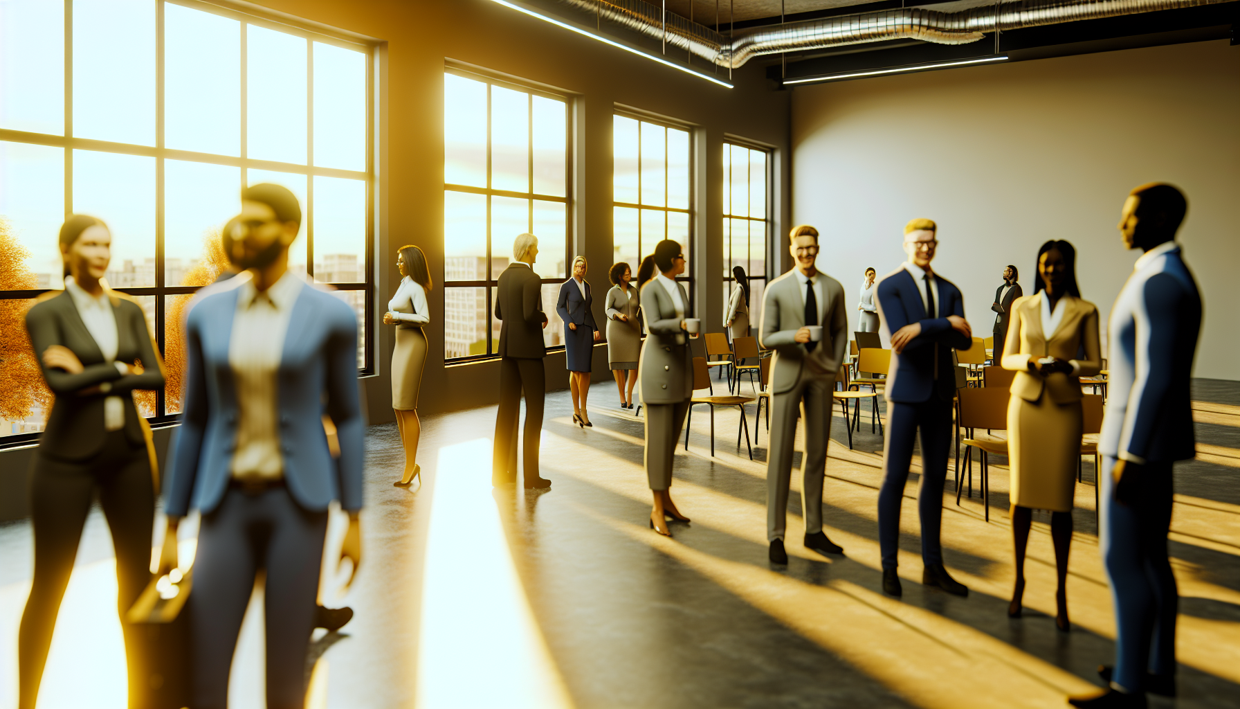 Diverse British professionals discussing CVs in a modern office