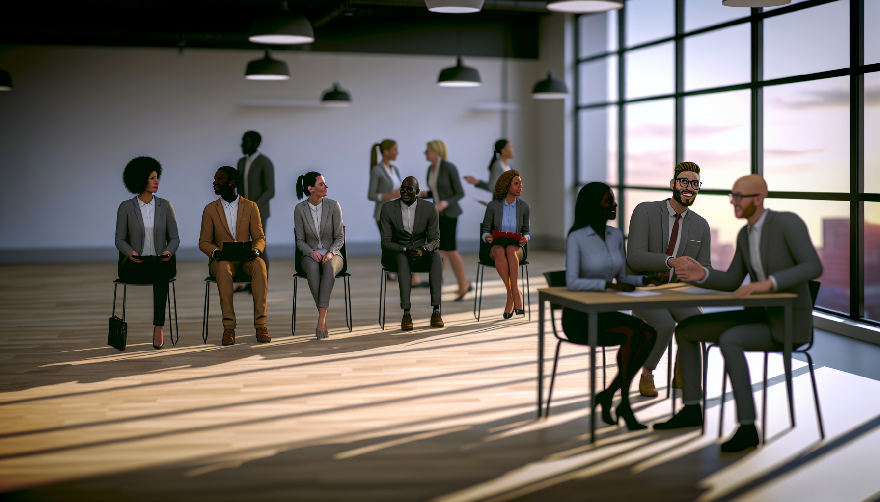 British professionals collaborating in an open-plan office.