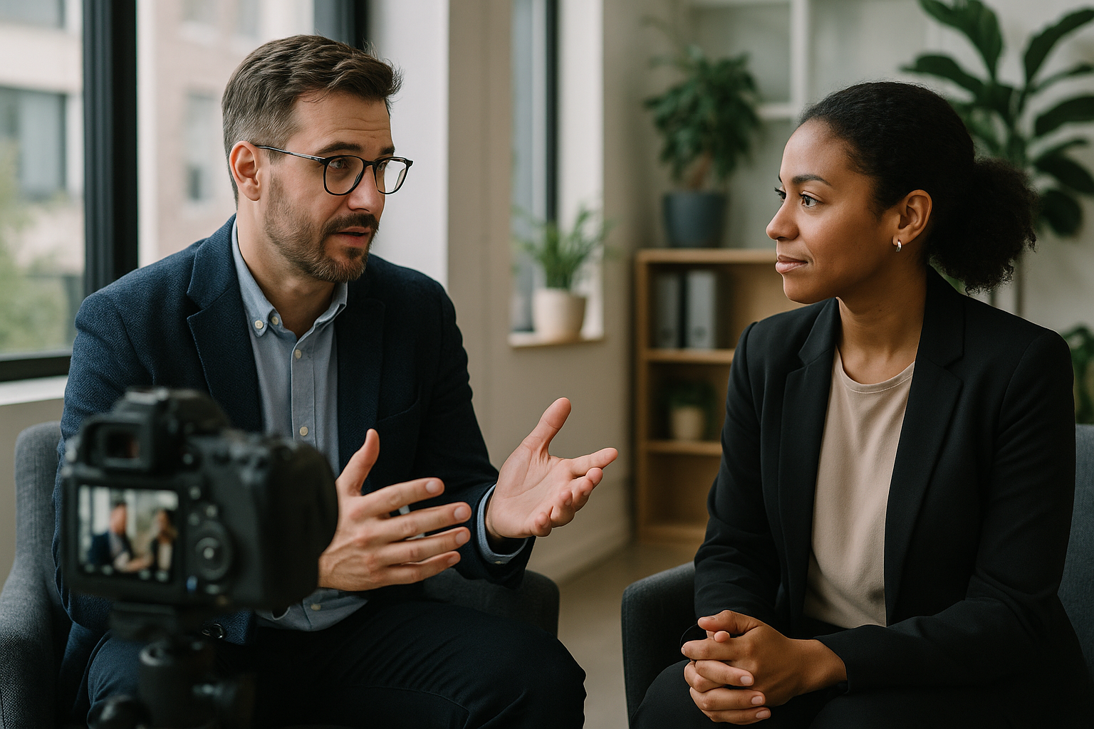Two UK professionals discussing career next steps for Business development manager UK